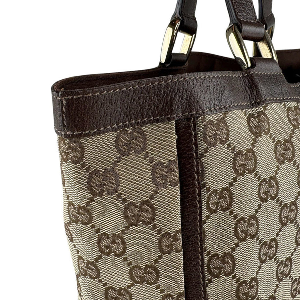 Gucci Brown Brown Gg Gg Canvas Leather Handbag (Pre-Owned)