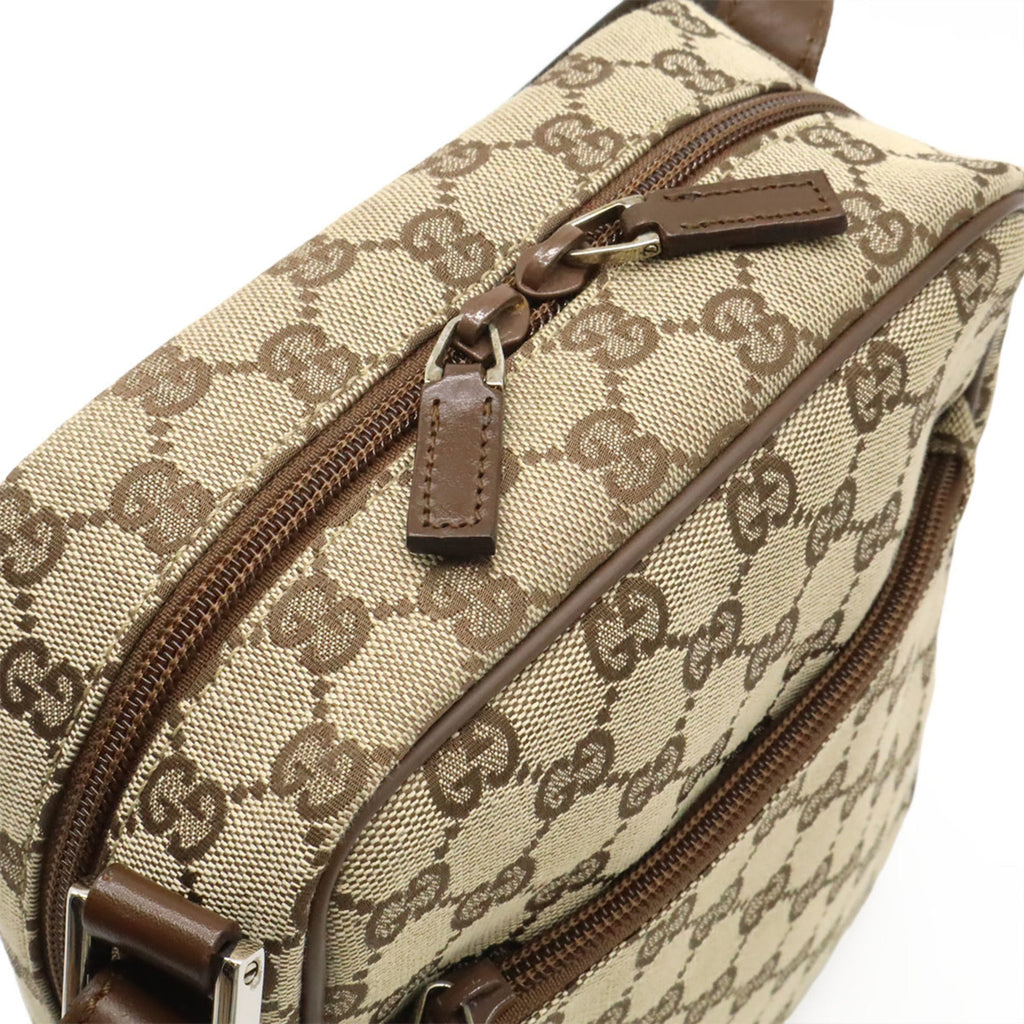 Gucci Gg Canvas Beige Dark Brown Gg Canvas Leather Pochette Shoulder Bag (Pre-Owned)