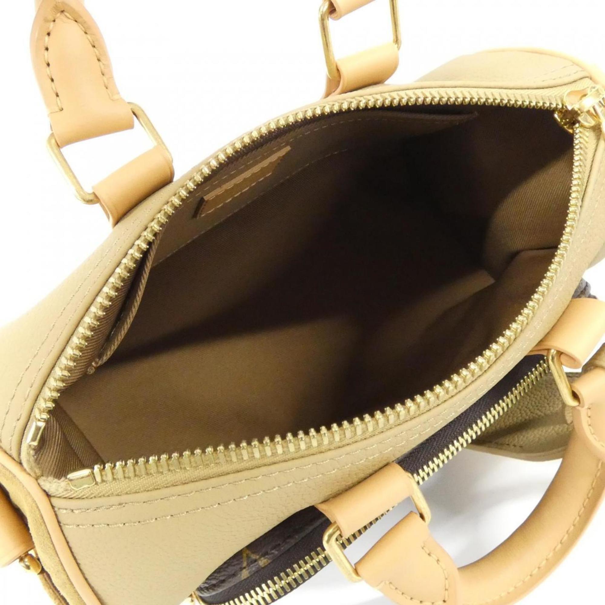 Louis Vuitton Beige Leather Coated Canvas Boston Bag