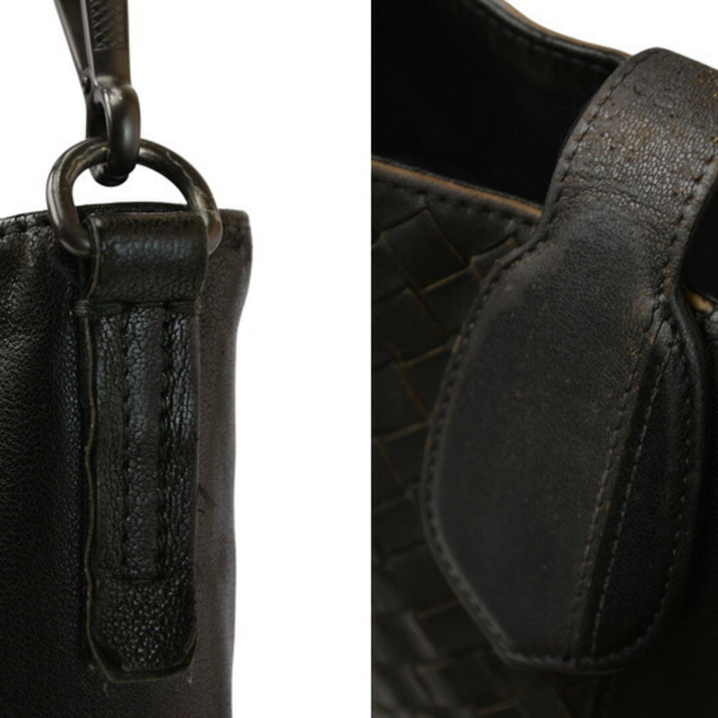 Bottega Veneta Black Gray Leather Messenger Bag Shoulder Bag