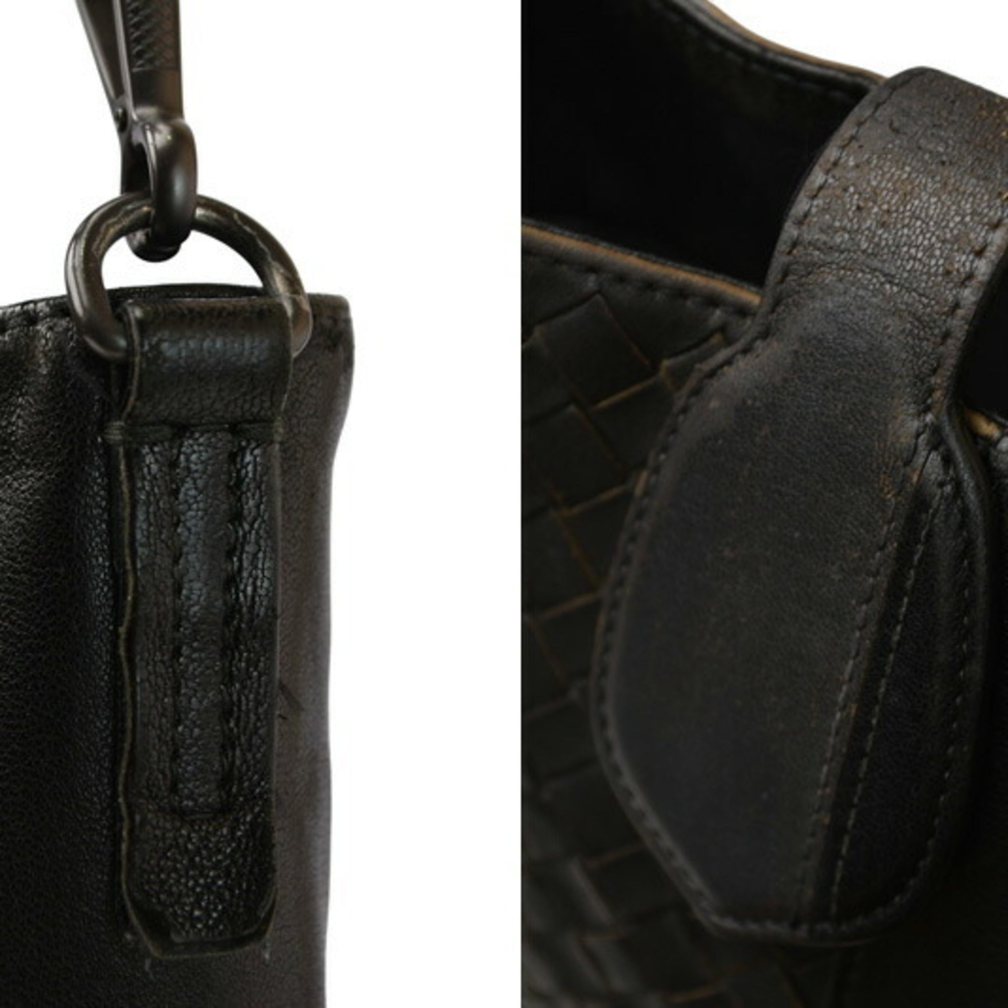 Bottega Veneta Black Gray Leather Messenger Bag Shoulder Bag