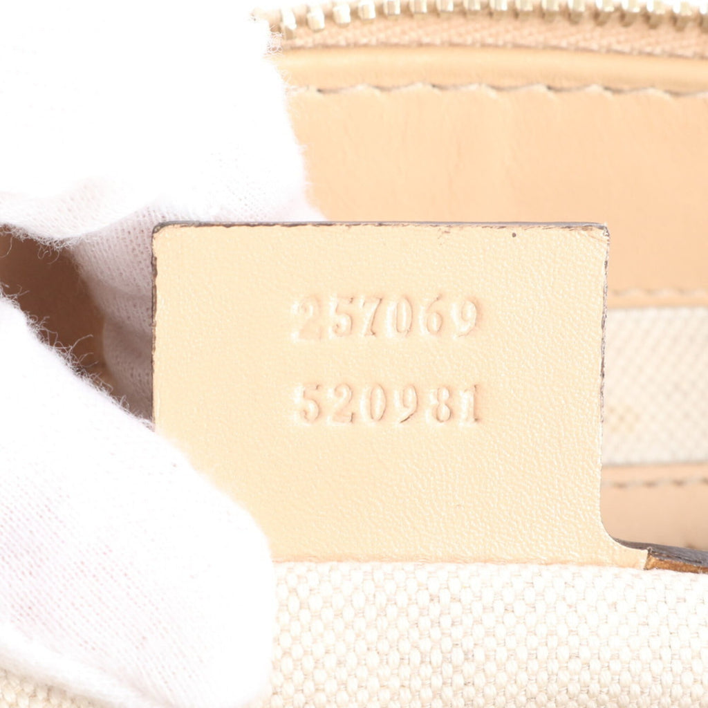 Gucci Beige Pink Gold Leather Canvas Handbag Shoulder Bag Tote Bag (Pre-Owned)