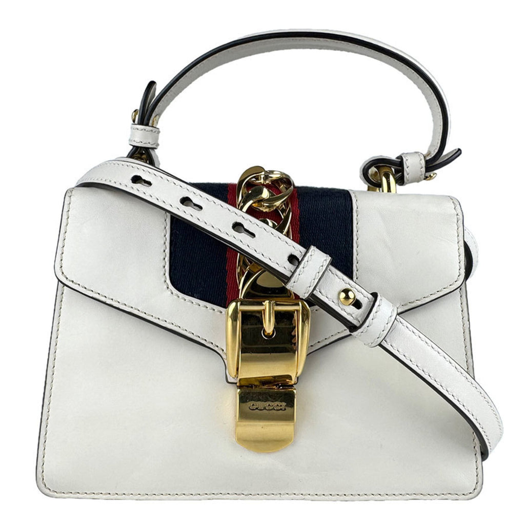 Gucci Navy Red Color White Leather Shoulder Bag (Pre-Owned)