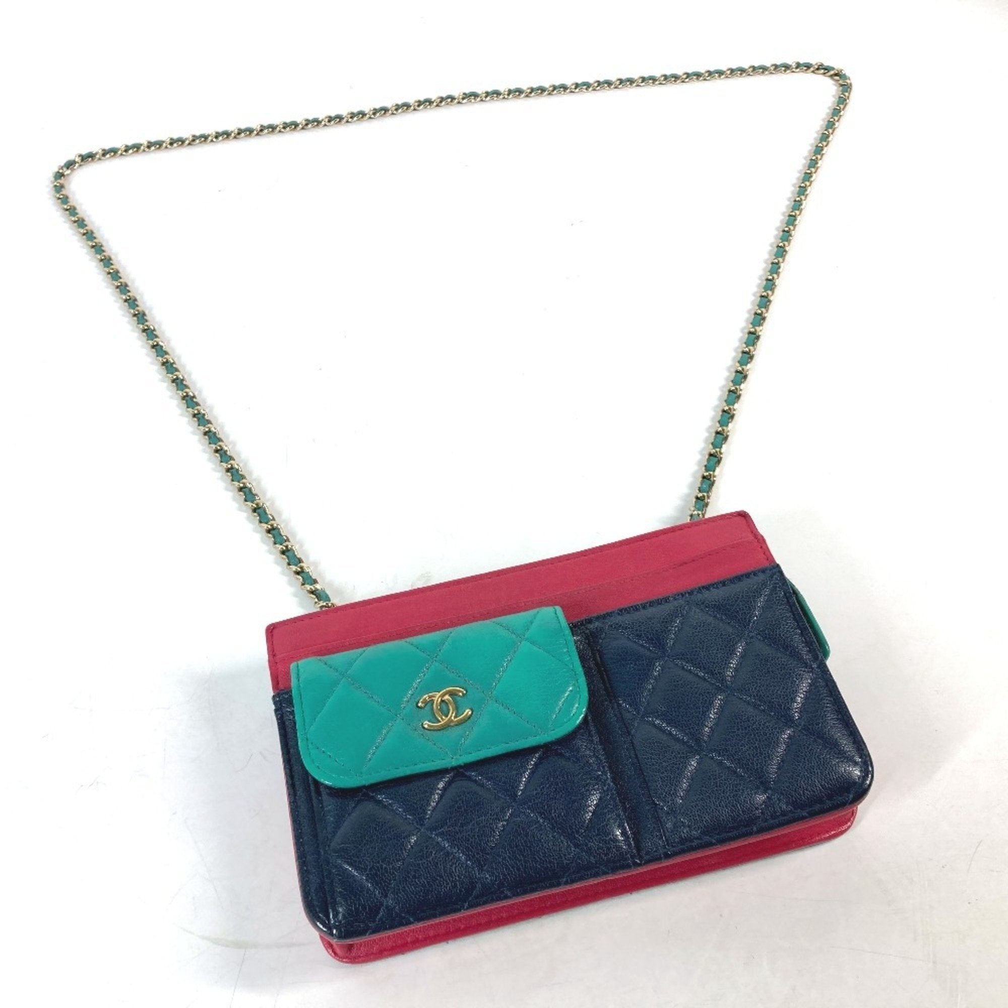 Chanel Navy Pink Grained Calfskin Pochette Shoulder Bag