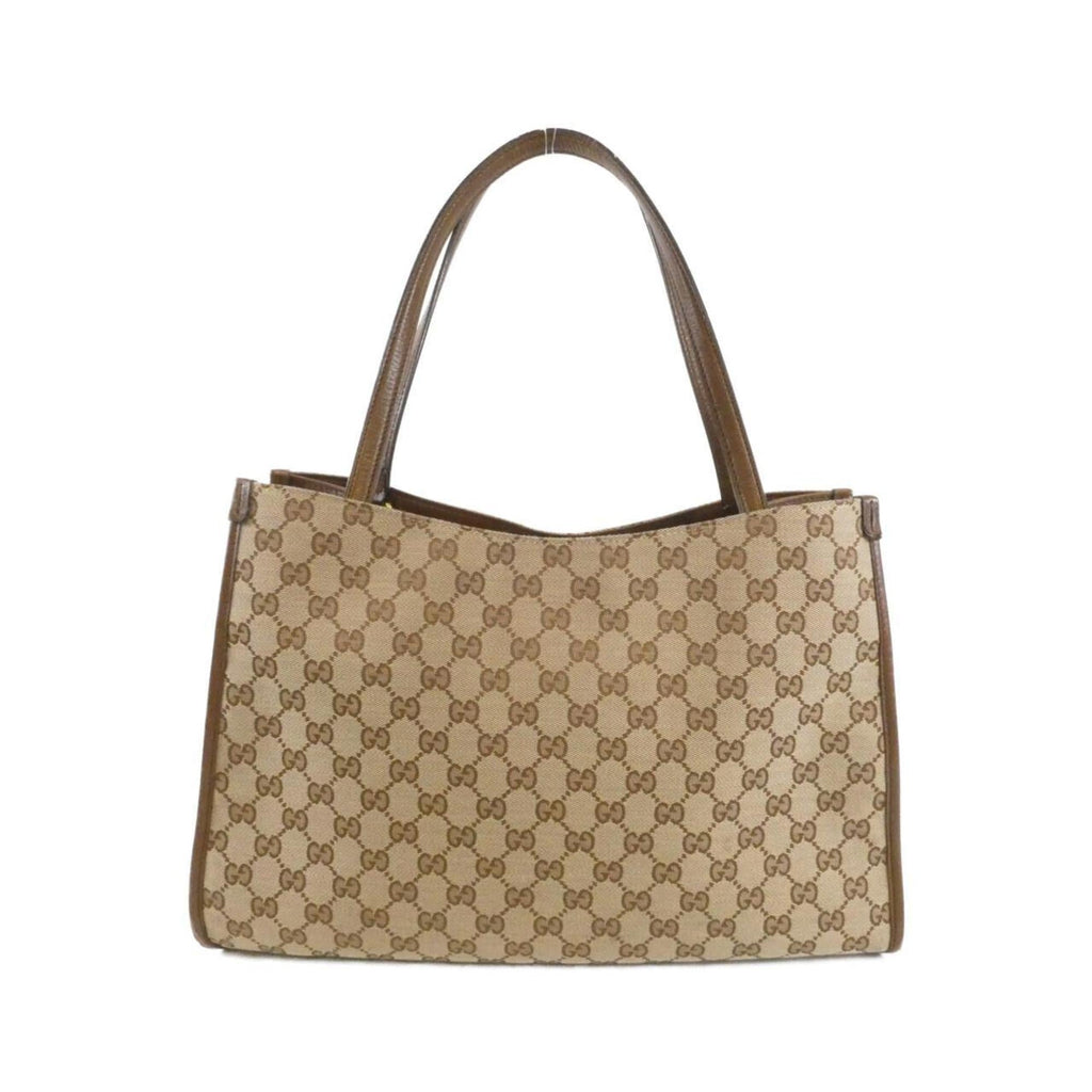 Gucci Beige Brown Gg Canvas Leather Handbag (Pre-Owned)
