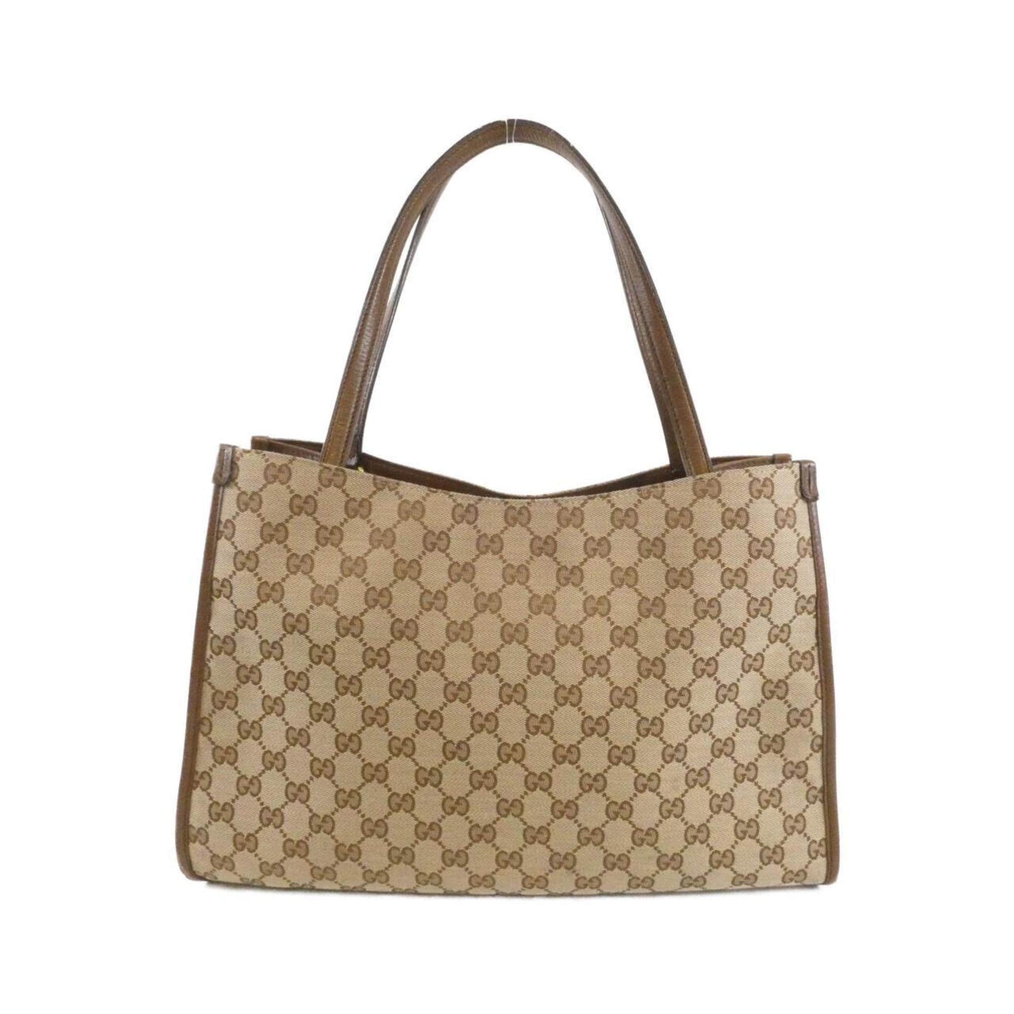 Gucci Beige Brown Gg Canvas Leather Handbag (Pre-Owned)