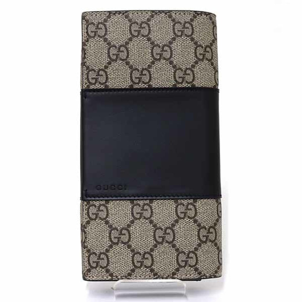 Gucci Beige Black Gg Supreme Leather Long Wallet (Bi-Fold) (Pre-Owned)