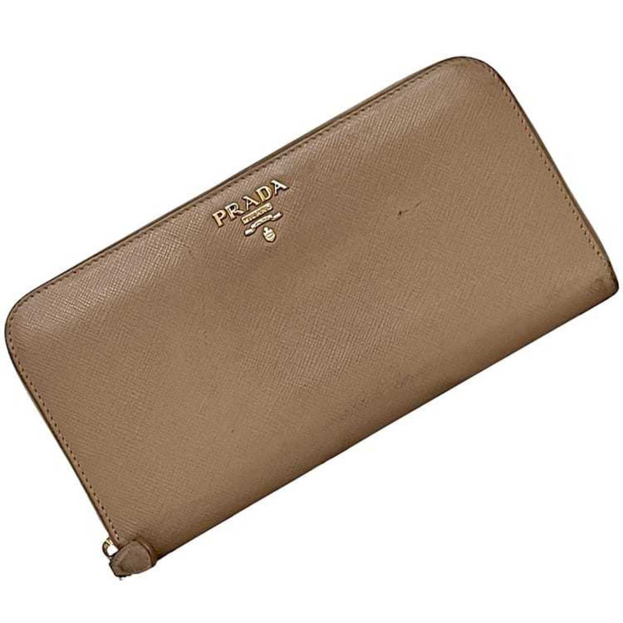 Prada Pink Beige Saffiano Metal Long Wallet (Bi-Fold)