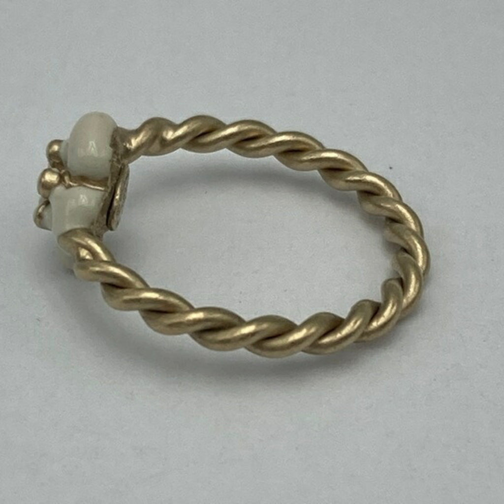 Chanel Gold White Metal Band Ring