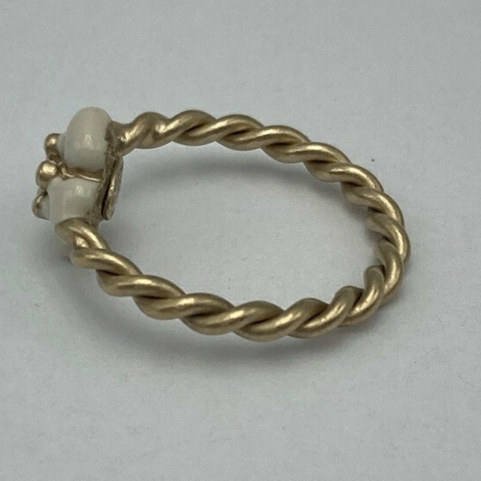 Chanel Gold White Metal Band Ring