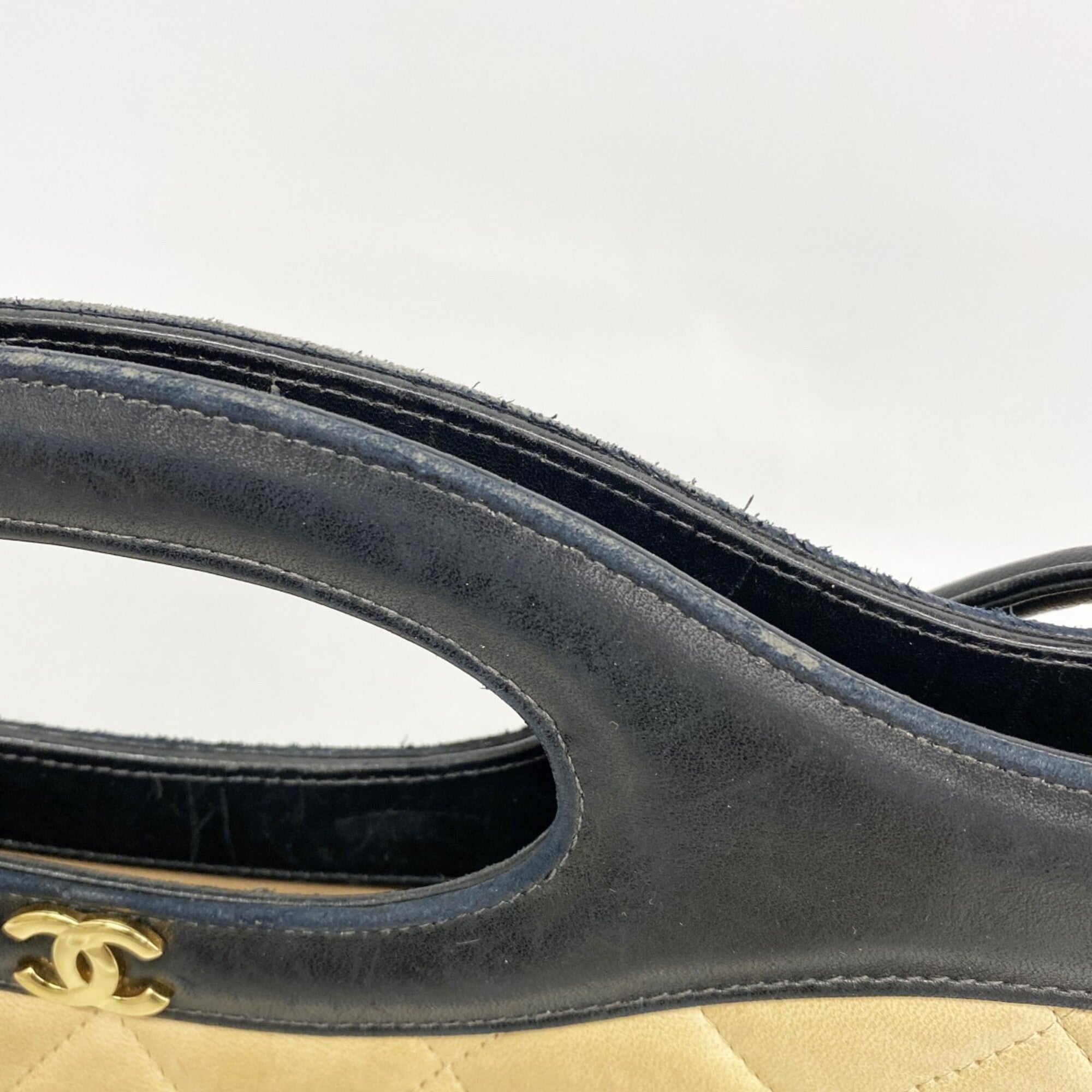 Chanel Beige Black Leather Handbag