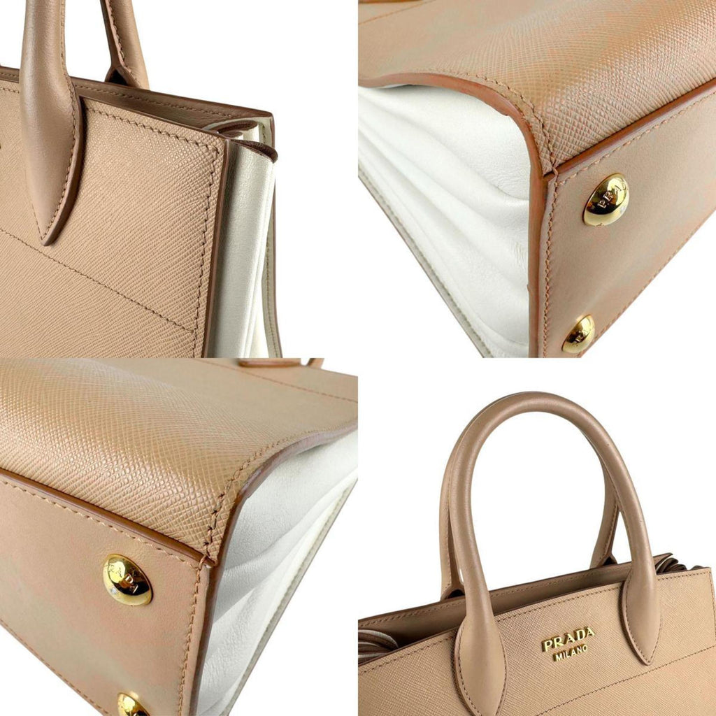 Prada Beige Ivory Leather Handbag Shoulder Bag