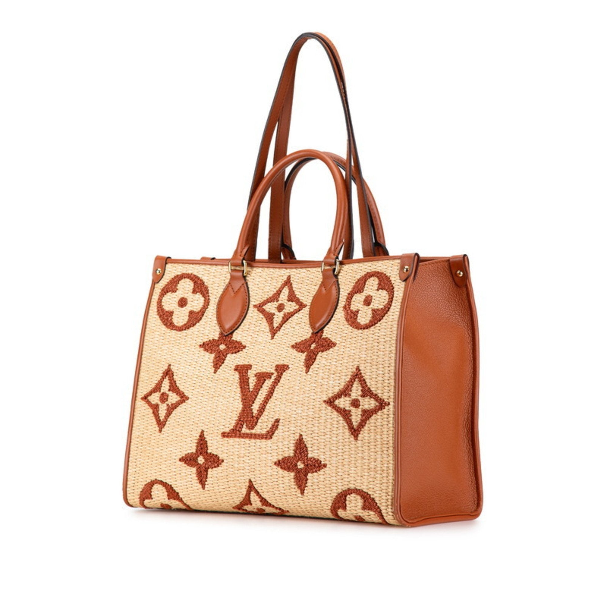 Louis Vuitton Beige Brown Raffia Leather Handbag Shoulder Bag