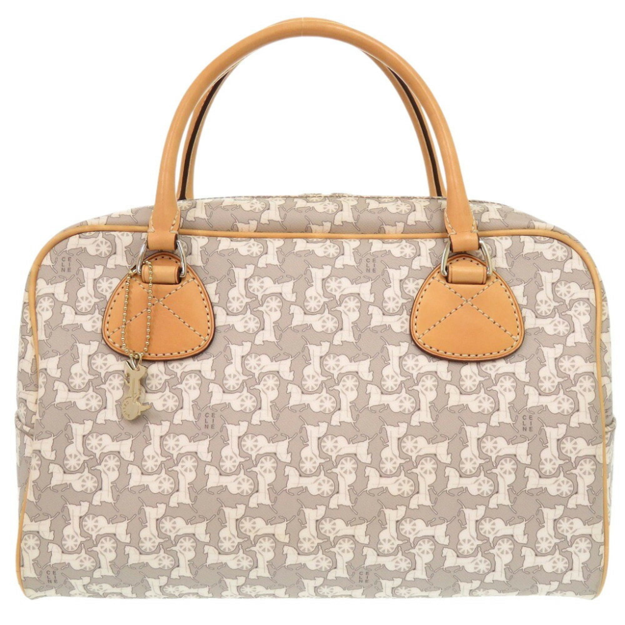 Celine Beige Gray White Pvc Leather Boston Bag Handbag