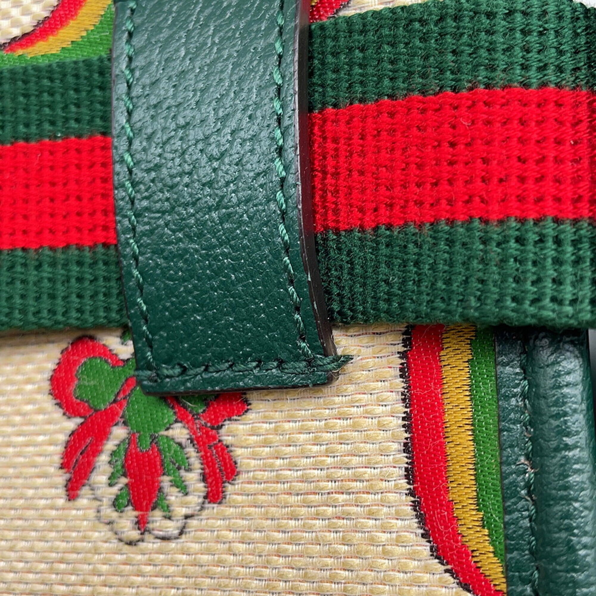 Gucci Beige Green Canvas Handbag Sling Bag (Pre-Owned)
