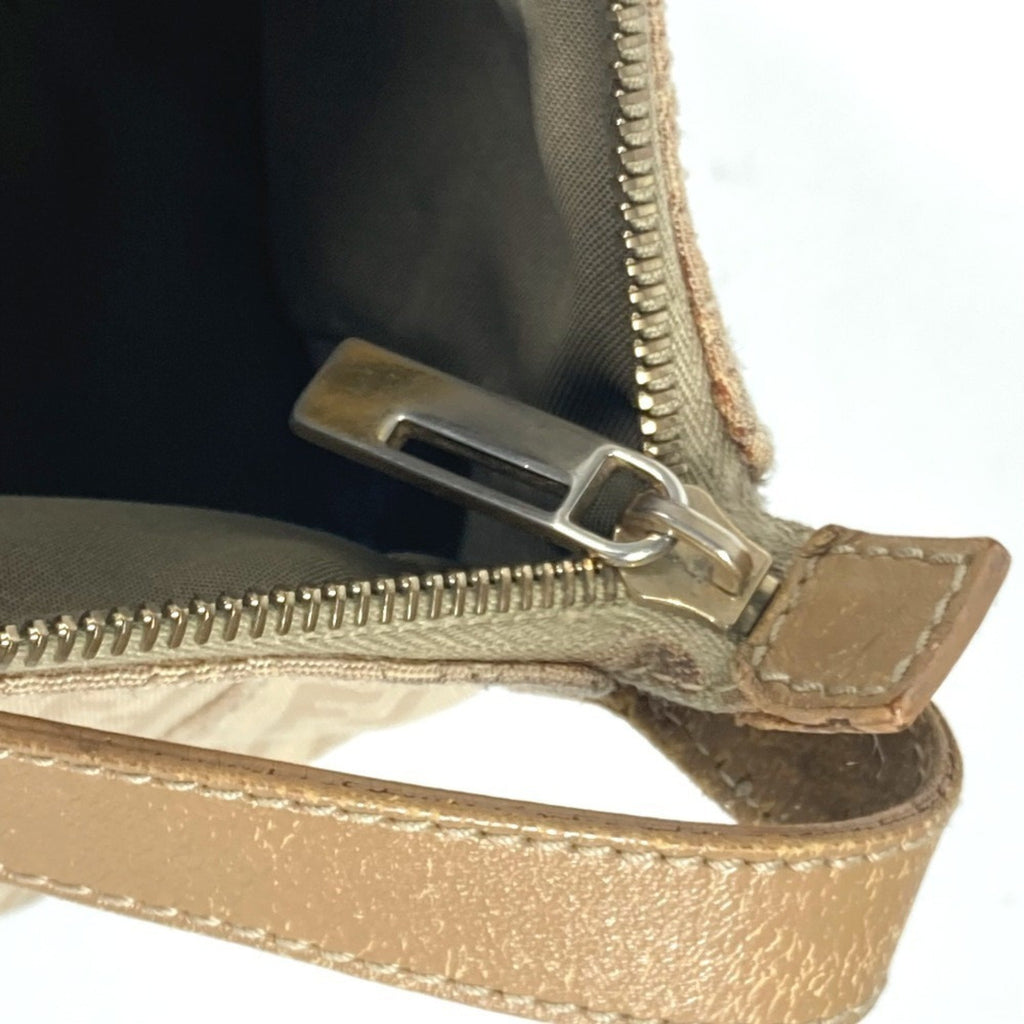 Fendi Beige Leather Canvas Shoulder Bag