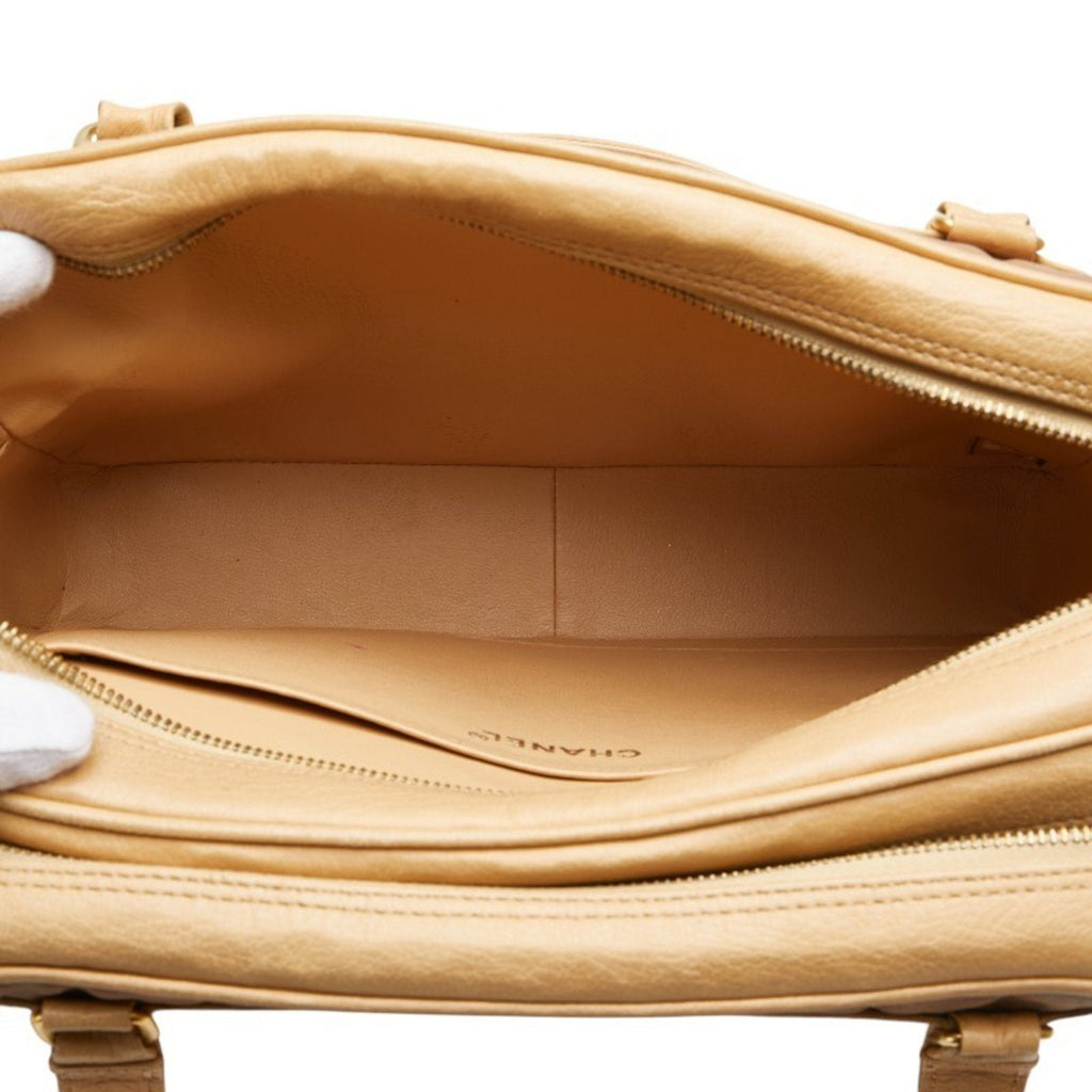 Chanel Beige Brown Canvas Leather Handbag