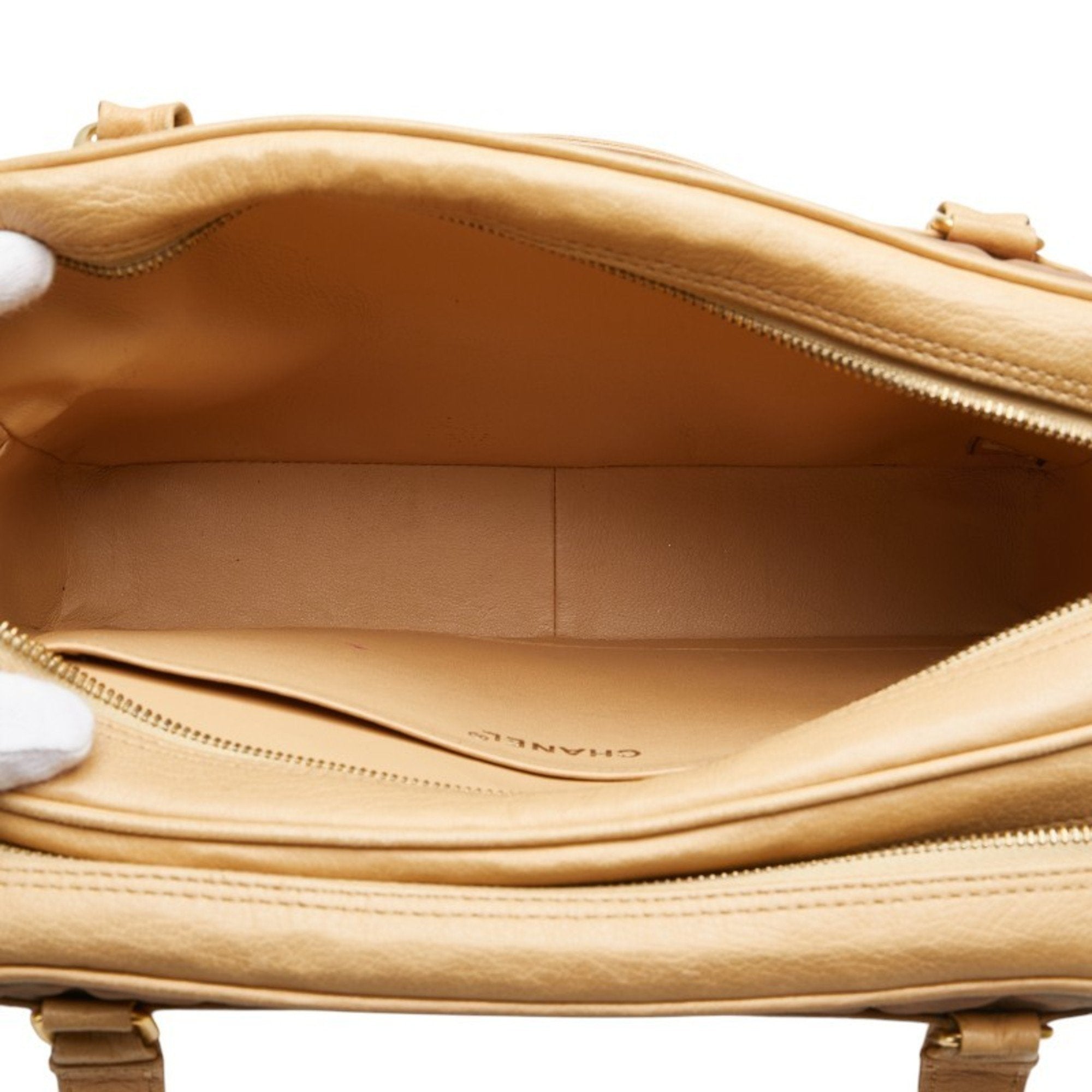 Chanel Beige Brown Canvas Leather Handbag