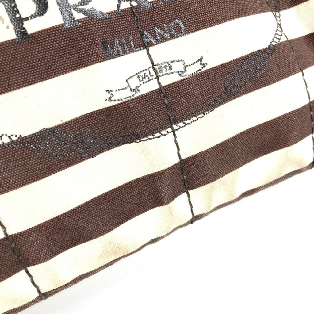 Prada Brown White Canvas Handbag Tote Bag