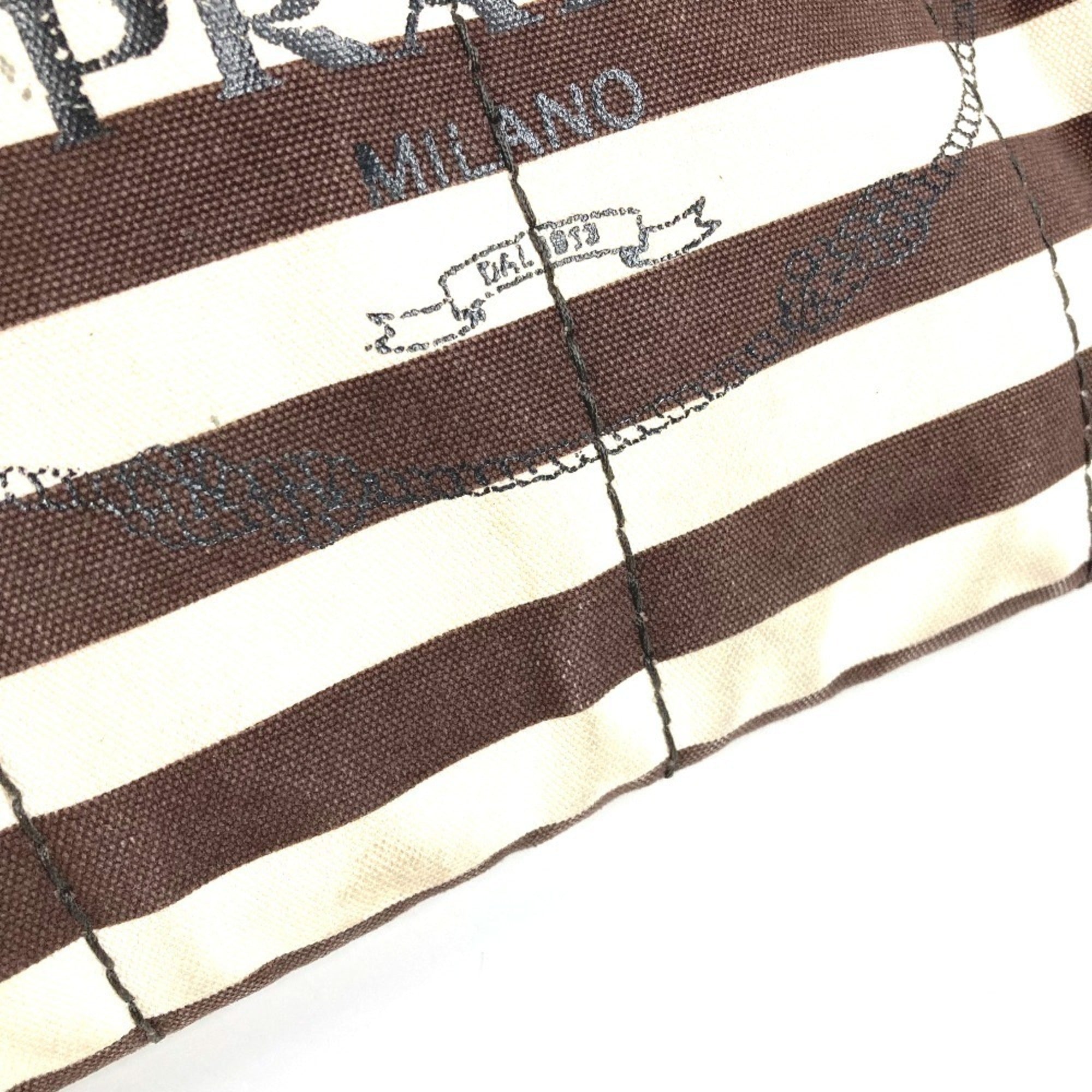 Prada Brown White Canvas Handbag Tote Bag