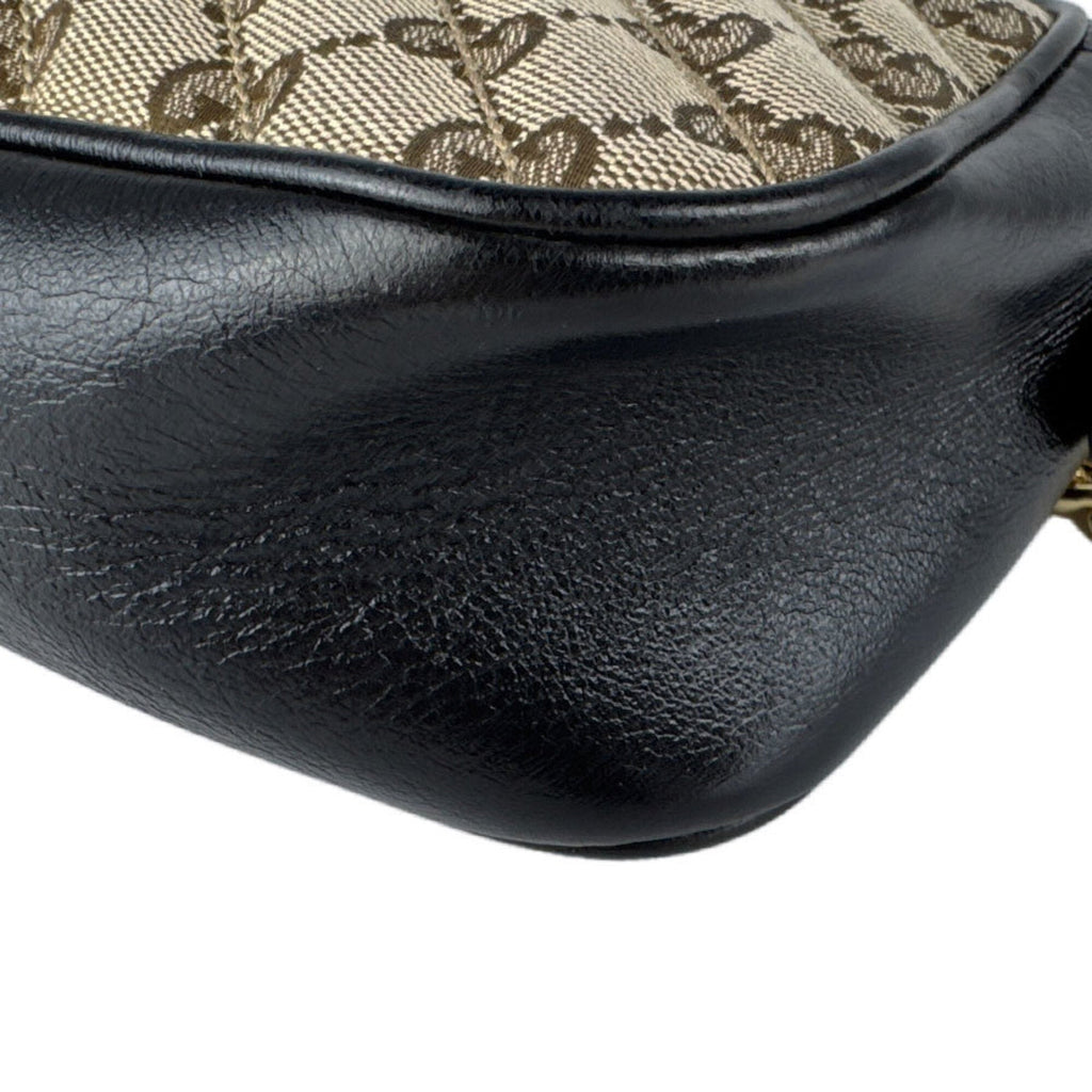 Gucci Black Brown Gg Canvas Leather Shoulder Bag (Pre-Owned)