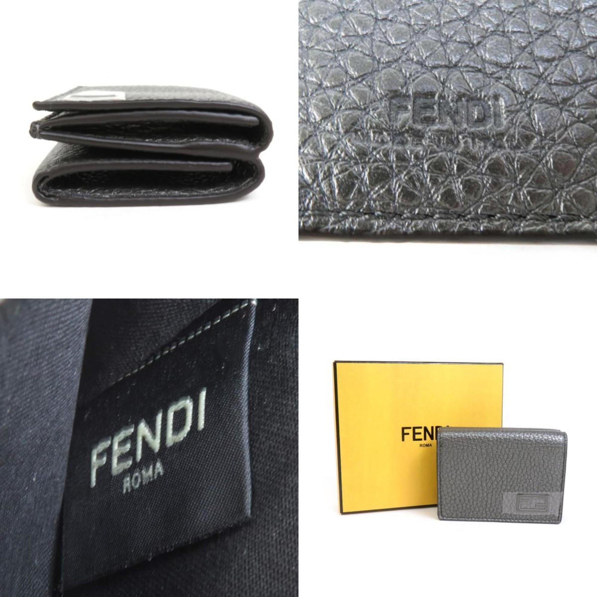 Fendi Metallic Gray Leather Wallet (Tri-Fold)