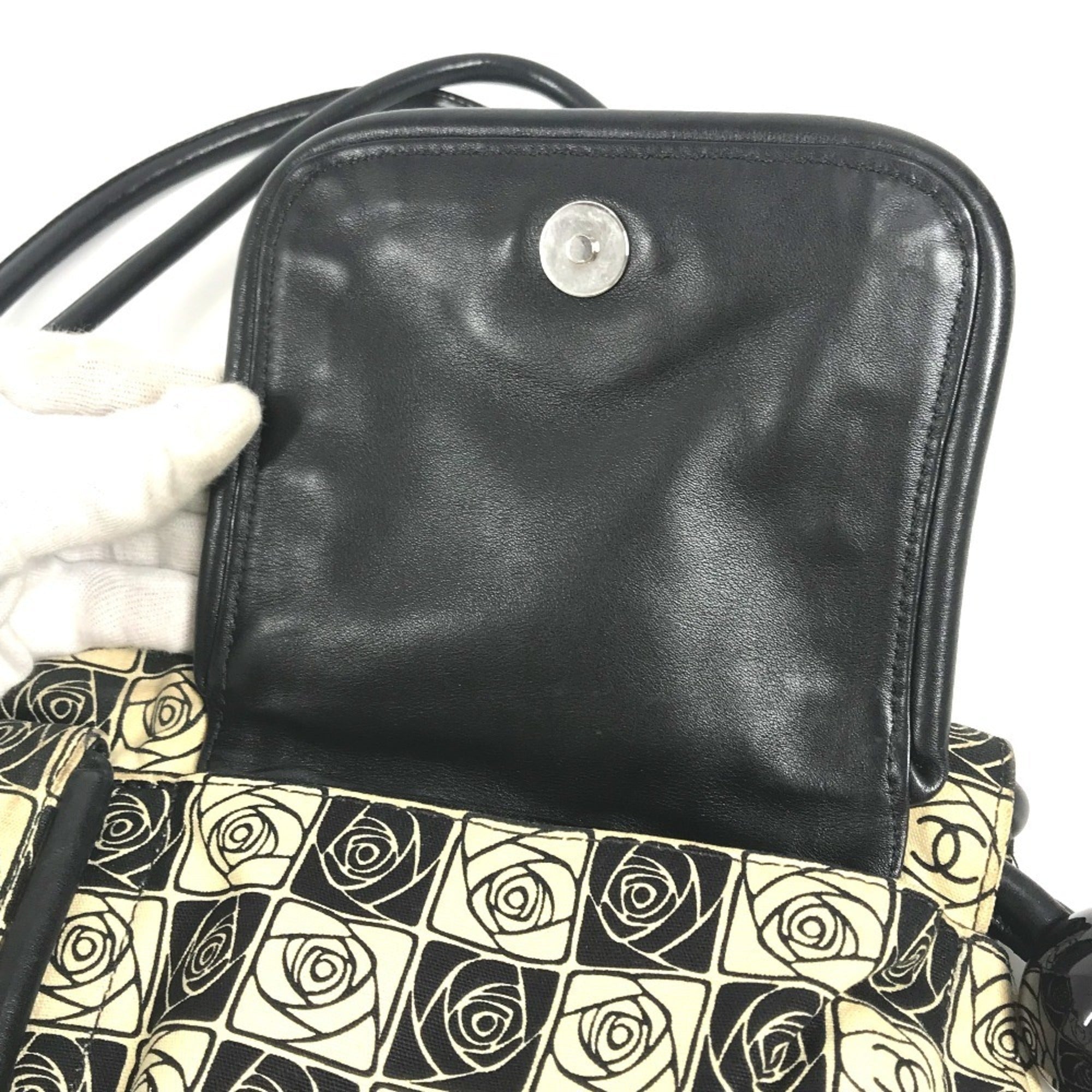 Chanel Camellia Black White Canvas Shoulder Bag Tote Bag
