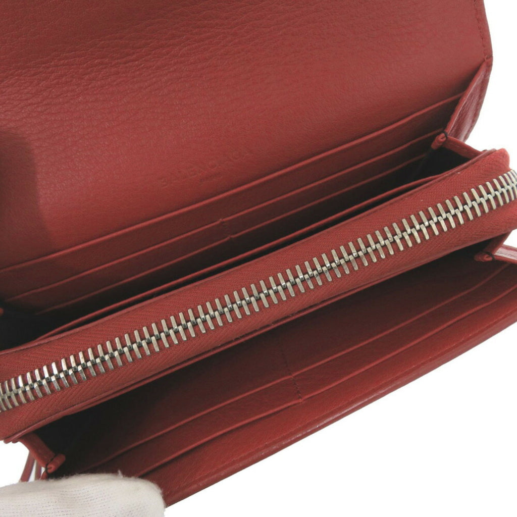 Balenciaga Red Color Leather Long Wallet (Bi-Fold)