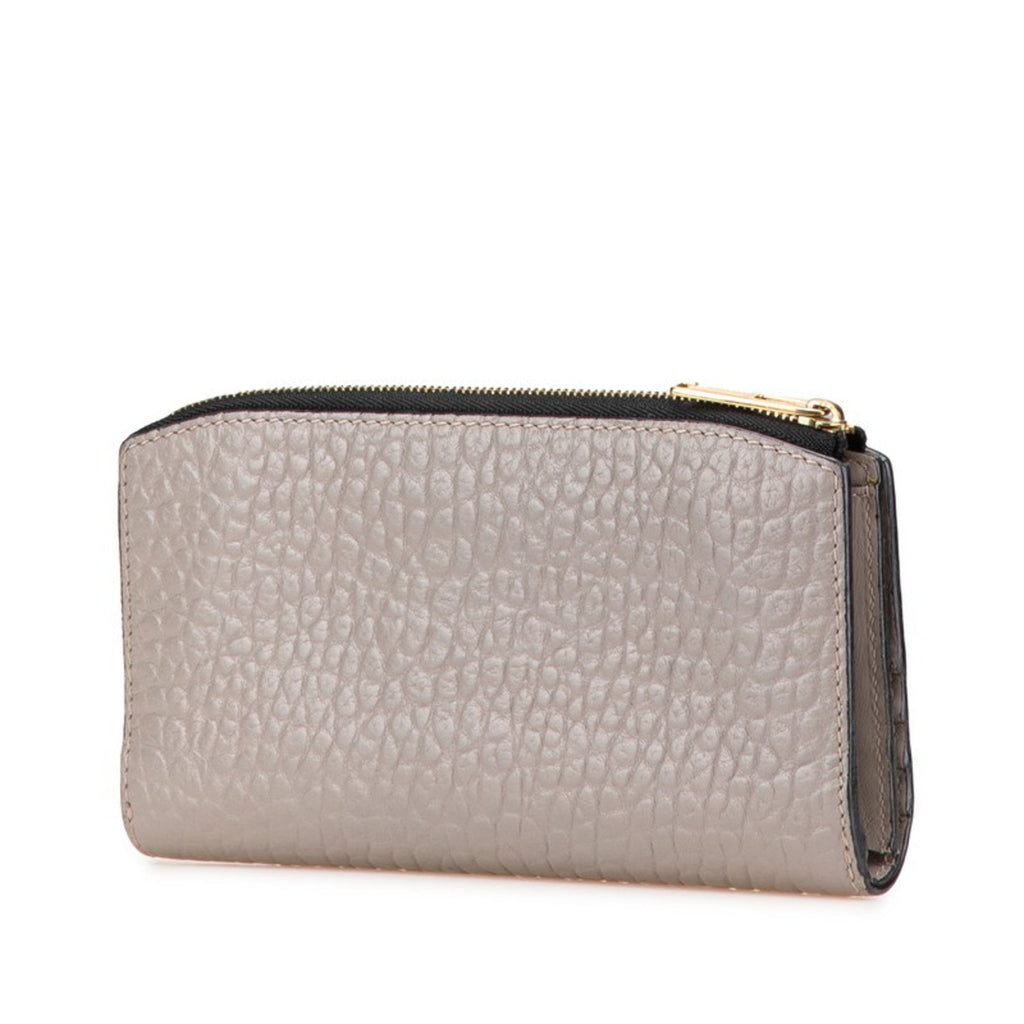 Burberry Gray Leather Long Wallet (Bi-Fold)
