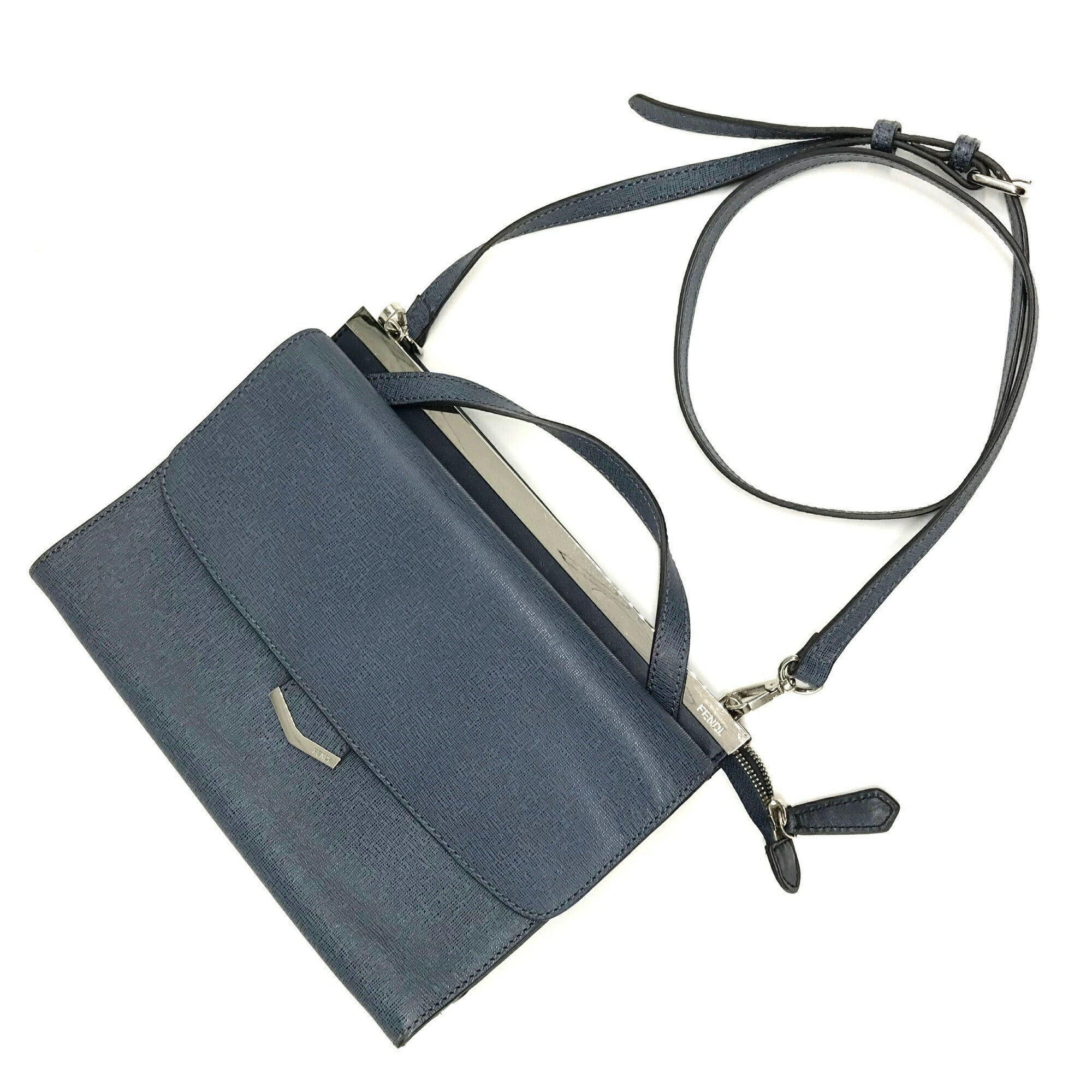 Fendi Navy Leather Handbag Shoulder Bag