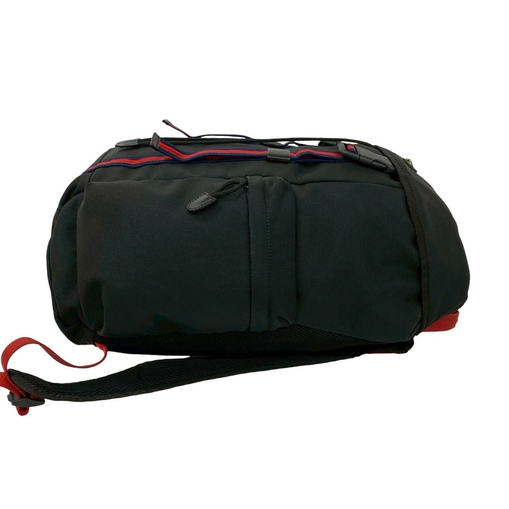 Gucci Black Navy Red Color Leather Canvas Backpack (Pre-Owned)