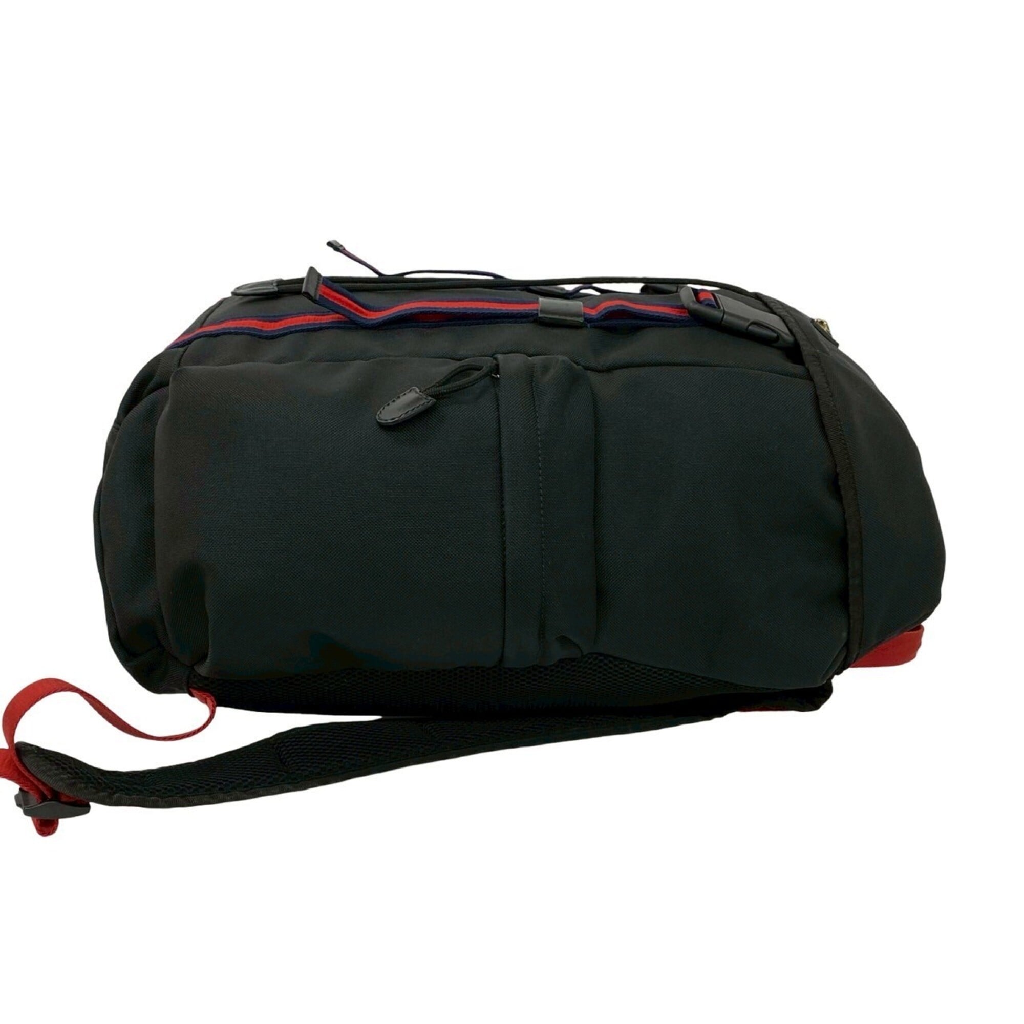 Gucci Black Navy Red Color Leather Canvas Backpack (Pre-Owned)