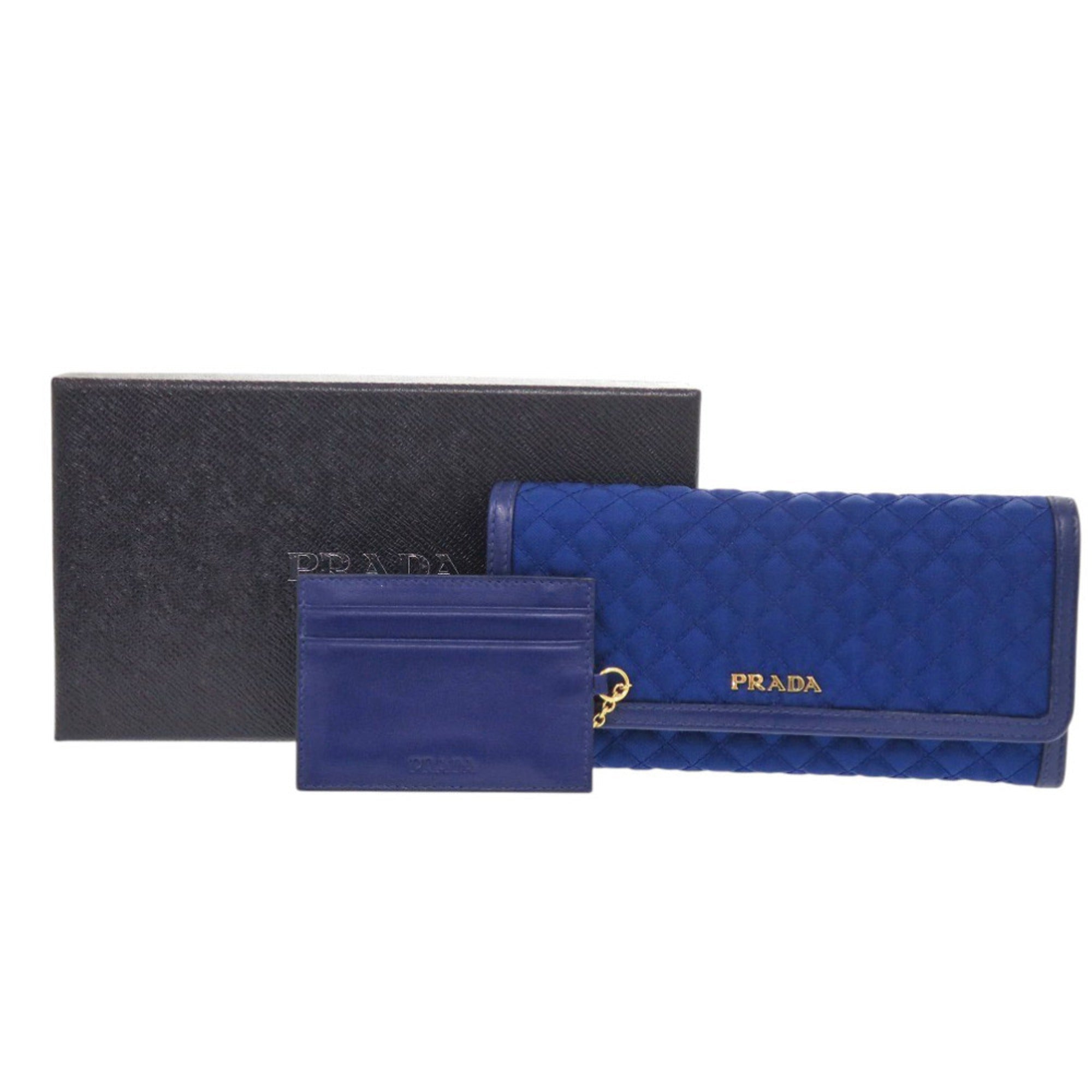 Prada Blue Nylon Leather Long Wallet (Bi-Fold)