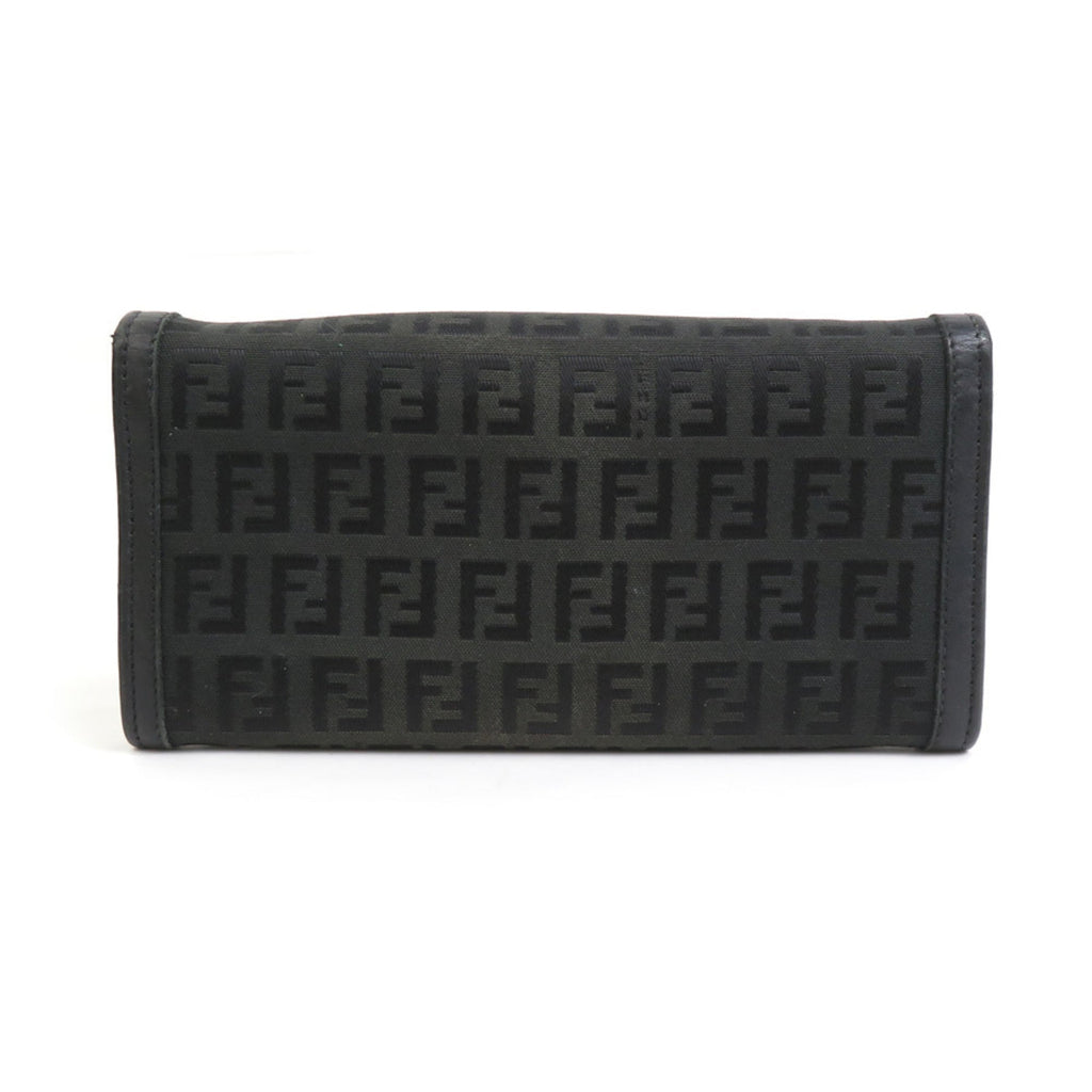 Fendi Black Canvas Leather Long Wallet (Tri-Fold)