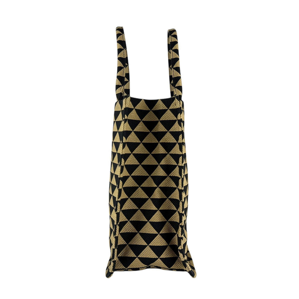 Prada Beige Black Canvas Handbag Tote Bag