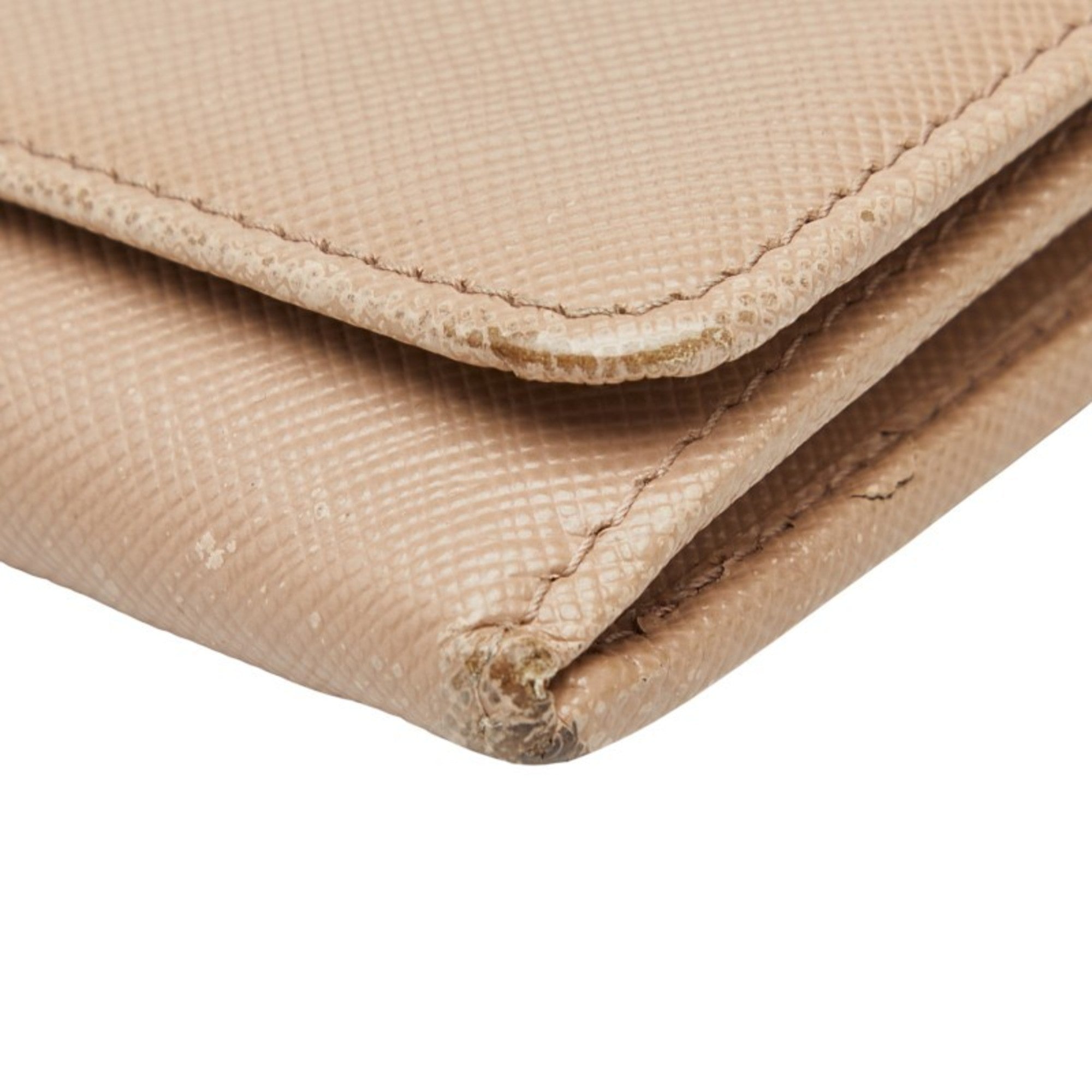 Prada Beige Leather Long Wallet (Tri-Fold)