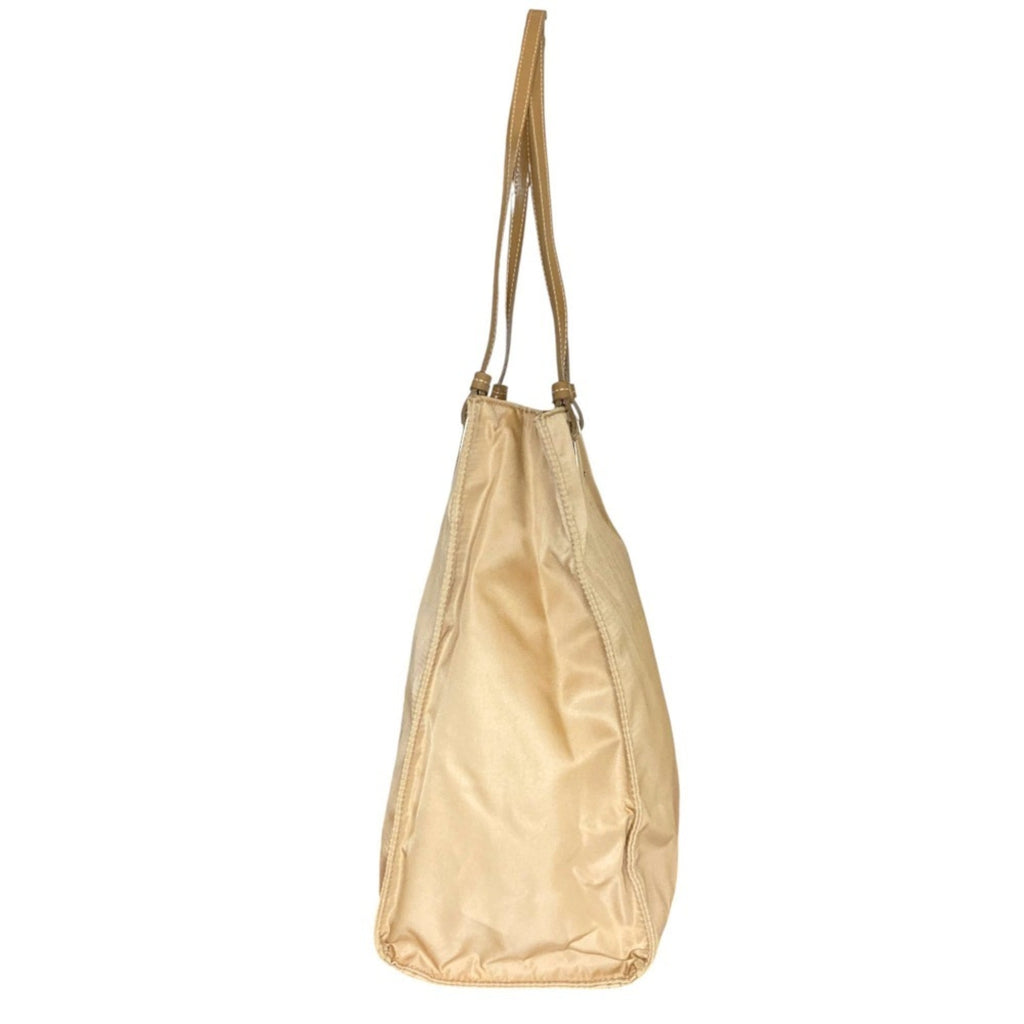 Prada Beige Leather Nylon Tote Bag