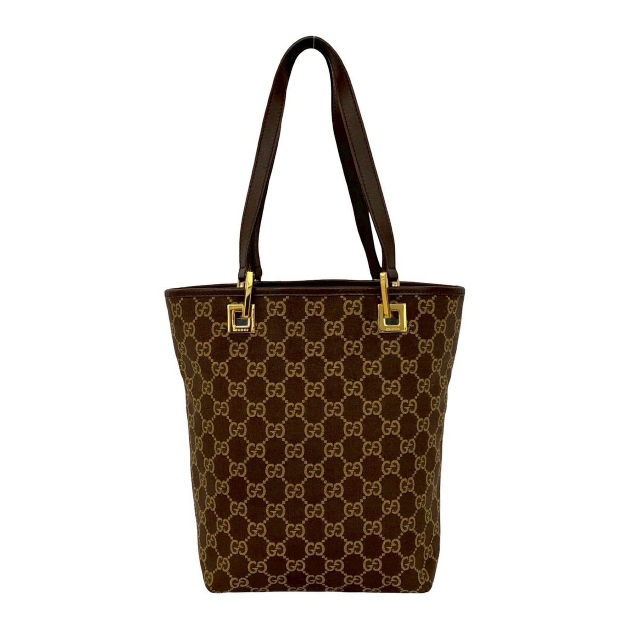 Gucci Brown Canvas Leather Handbag Shoulder Bag Tote Bag (Pre-Owned)