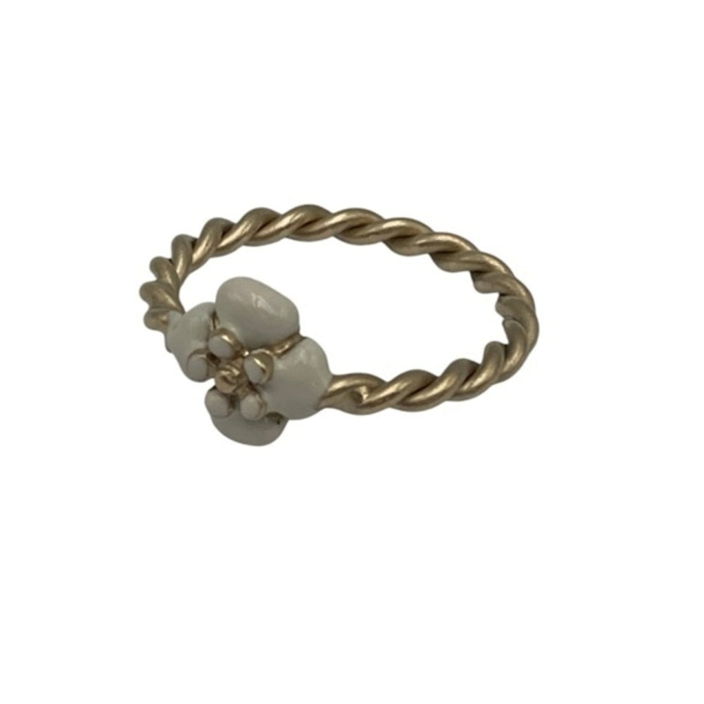 Chanel Gold White Metal Band Ring