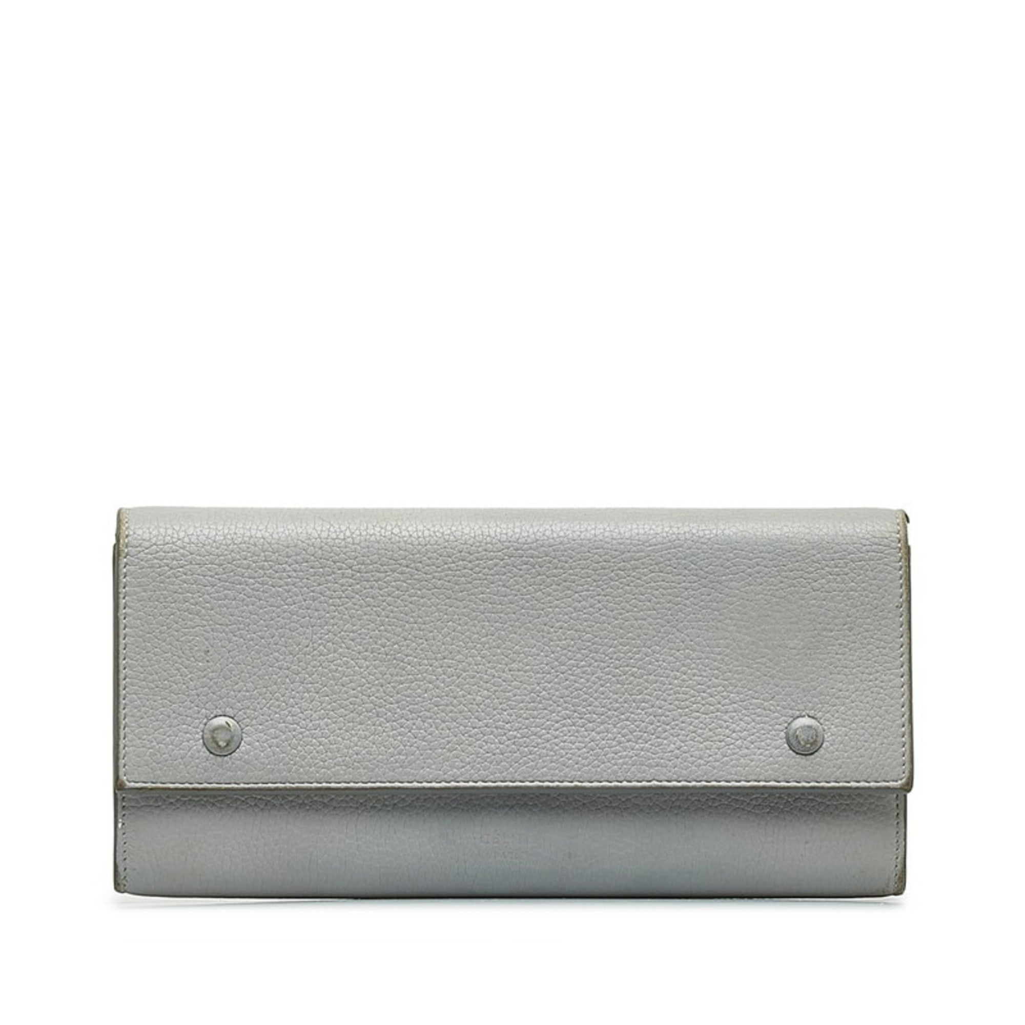 Celine Gray Leather Long Wallet (Bi-Fold)