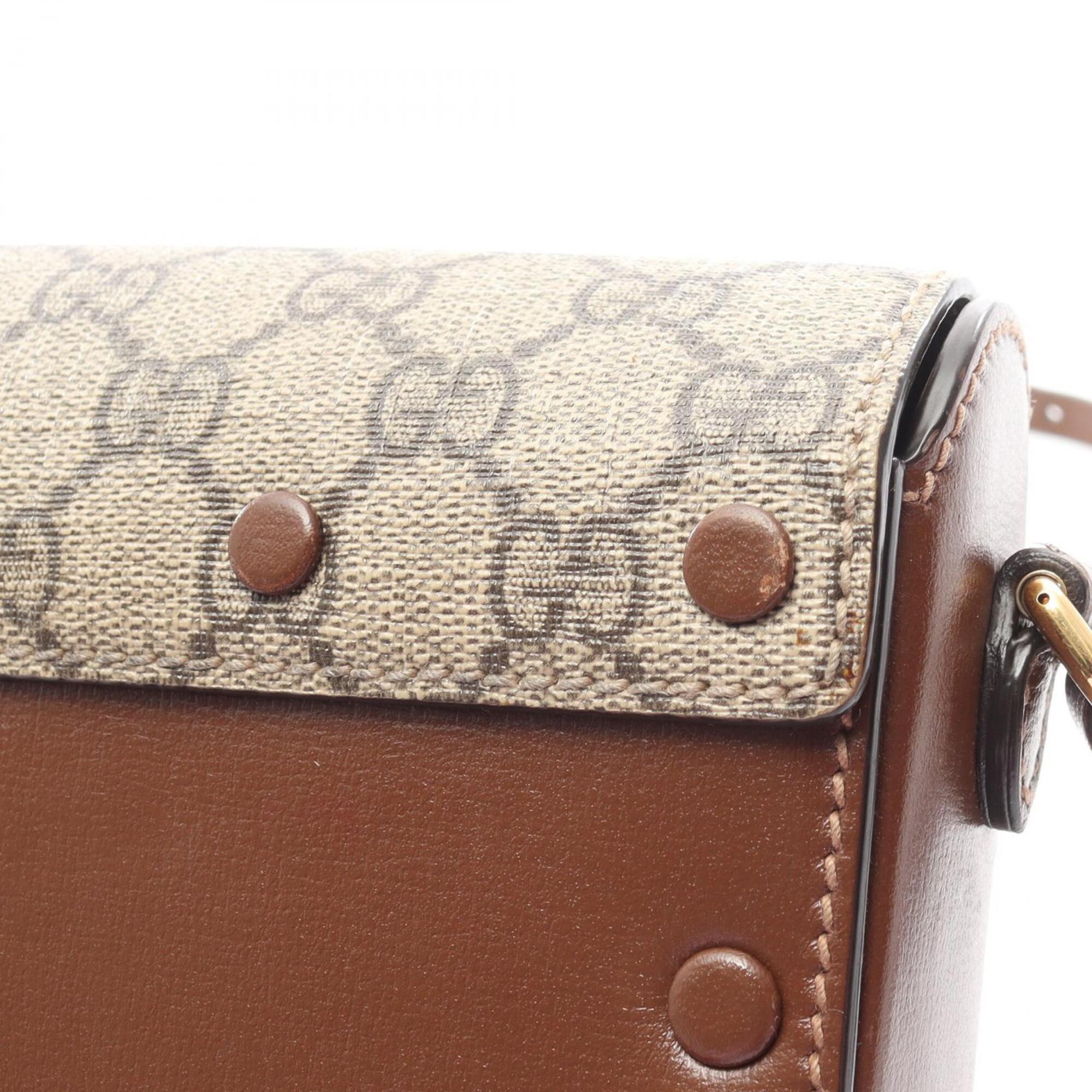 Gucci Beige Brown Red Color Gg Supreme Shoulder Bag (Pre-Owned)