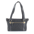 Gucci Black Leather Canvas Handbag Tote Bag (Pre-Owned)