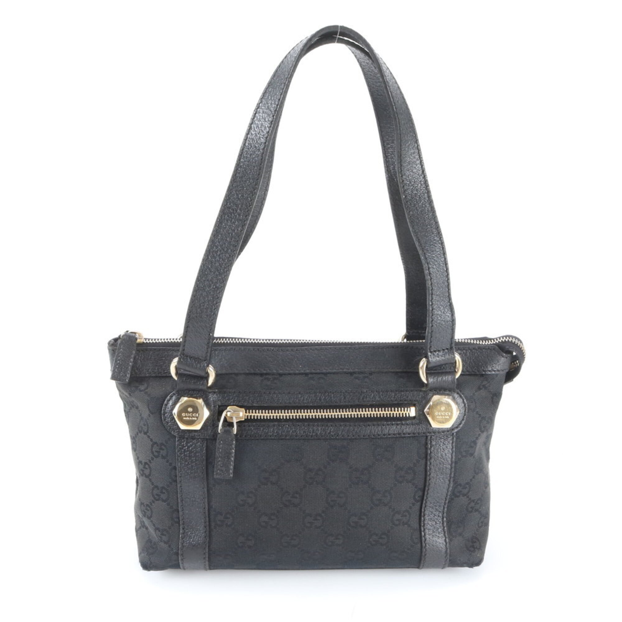 Gucci Black Leather Canvas Handbag Tote Bag (Pre-Owned)