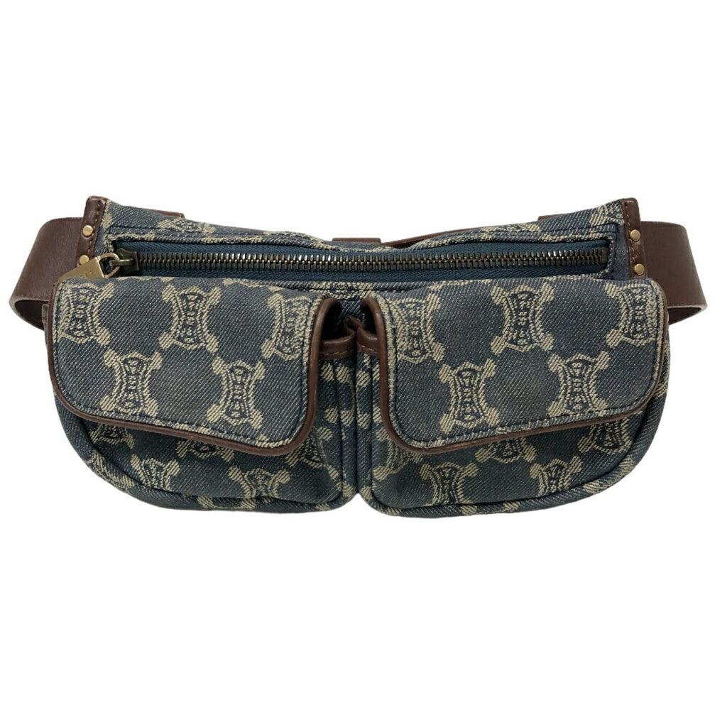 Celine Blue Brown Denim Leather Fanny Pack Sling Bag