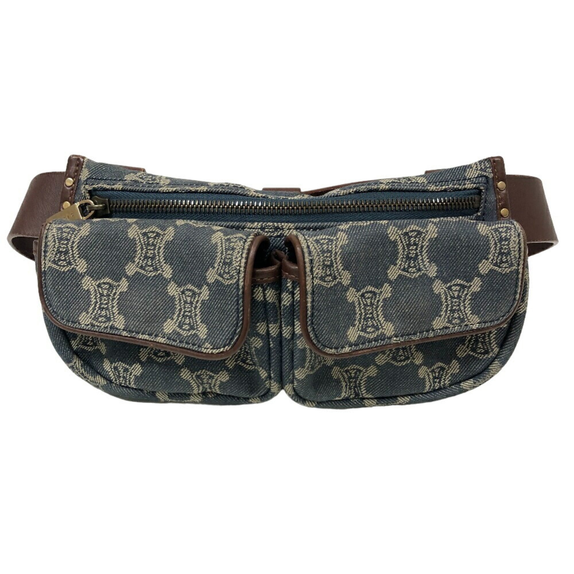 Celine Blue Brown Denim Leather Fanny Pack Sling Bag