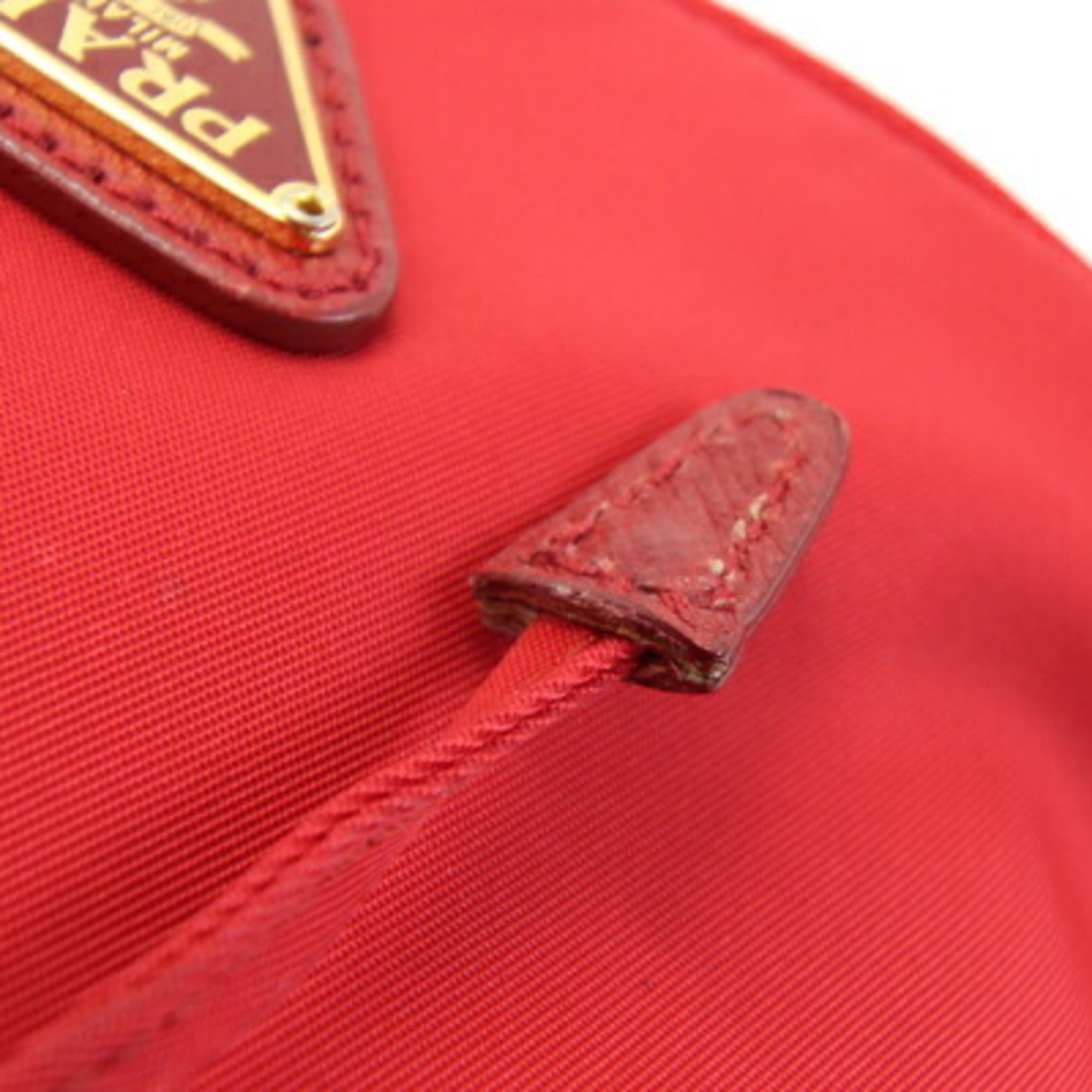Prada Red Color Nylon Leather Handbag Pouch