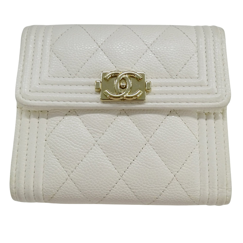 Chanel White Grained Calfskin Wallet (Tri-Fold)