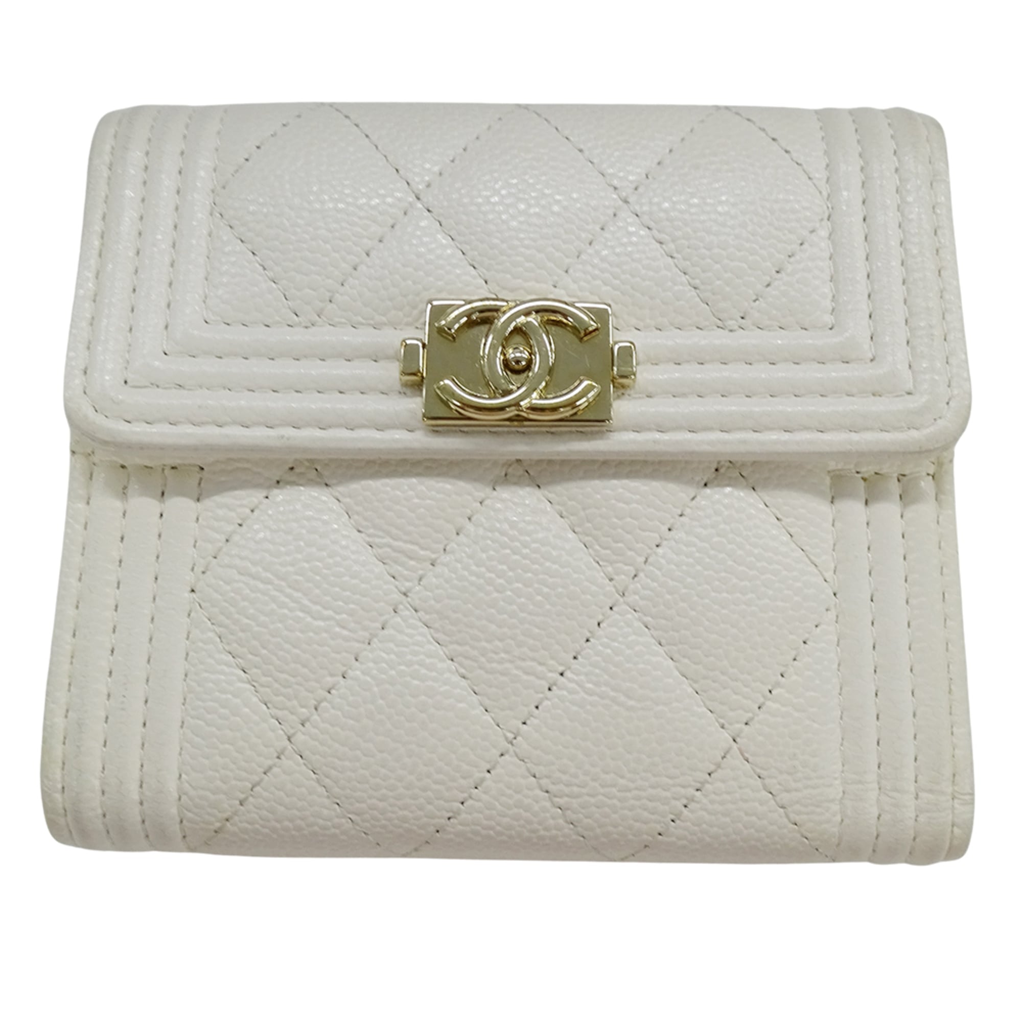 Chanel White Grained Calfskin Wallet (Tri-Fold)