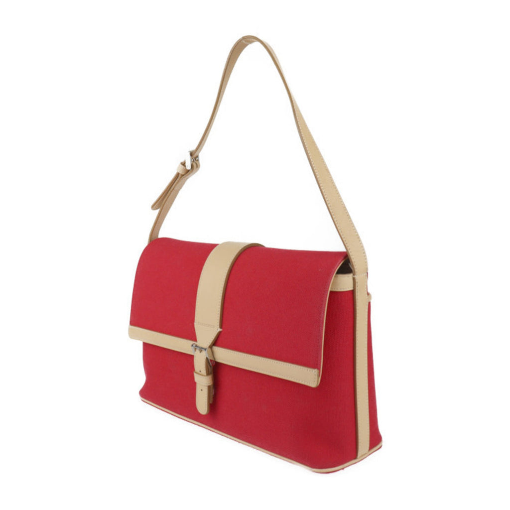 Burberry Beige Red Color Canvas Leather Handbag Shoulder Bag Tote Bag