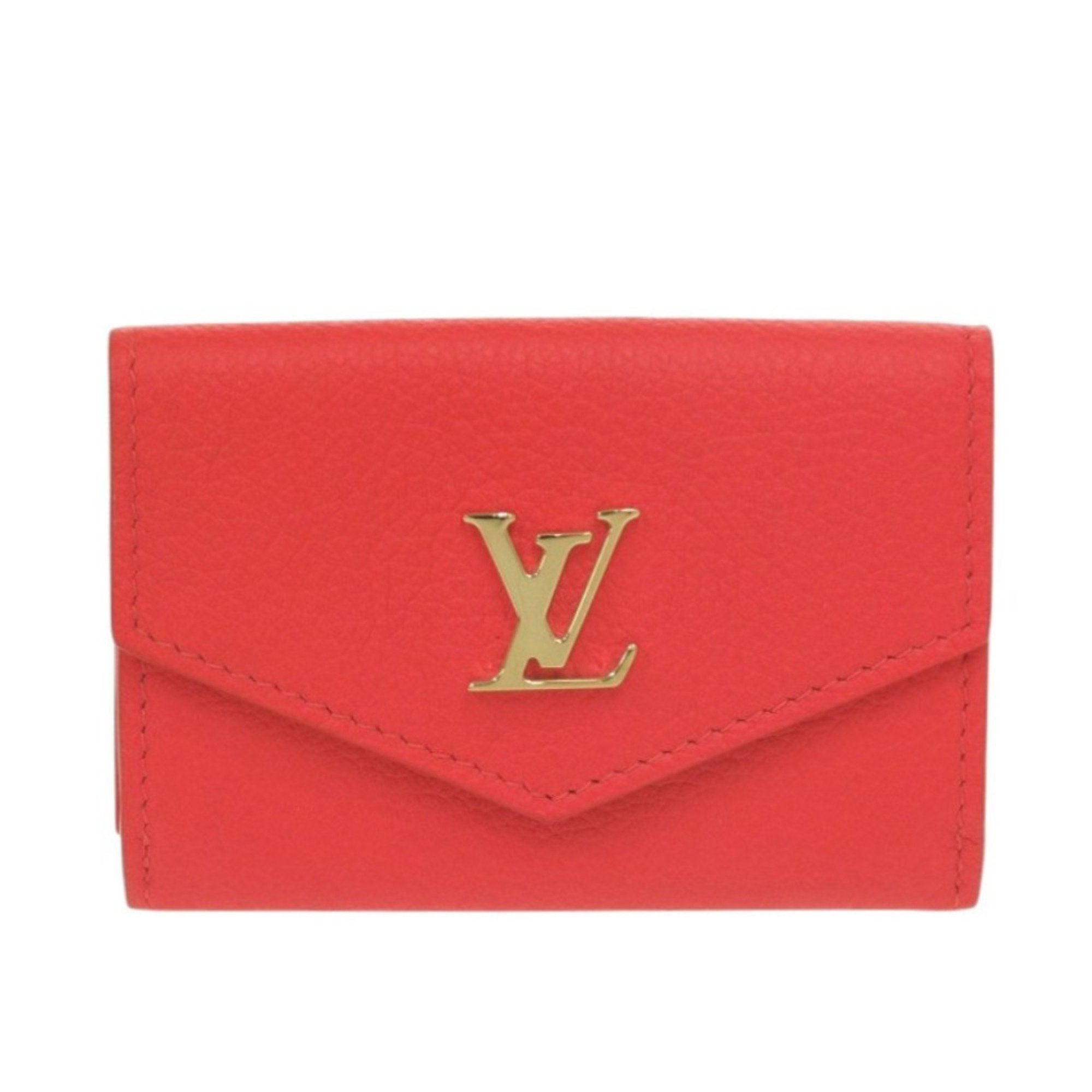 Louis Vuitton Red Color Leather Wallet (Tri-Fold)
